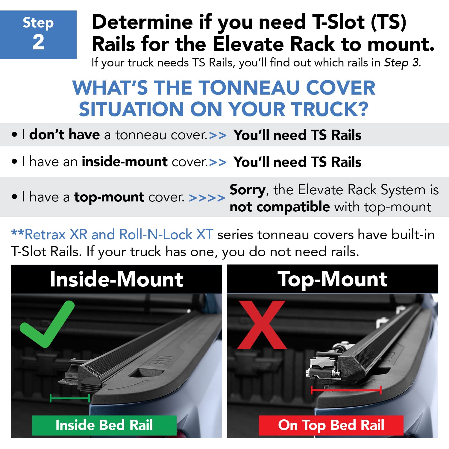TruXedo RealTruck Elevate TS Rails | 1118359 | Fits 6'4" to 7' Beds - Standard Short Beds (72" Rail Length) | RAILS & Cleats Only