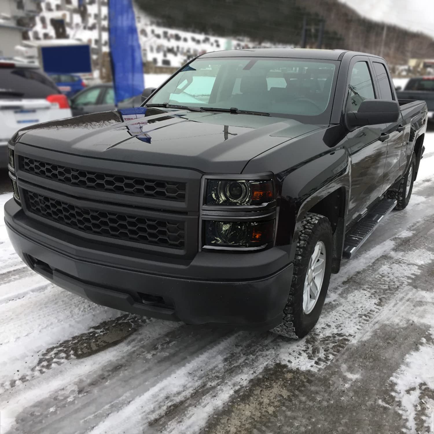 Smoke Projector Headlights SPEC-D TUNING w/Black Trim Compatible with 2014-2015 Chevy Silverado 1500, Left + Right Pair Headlamps Assembly