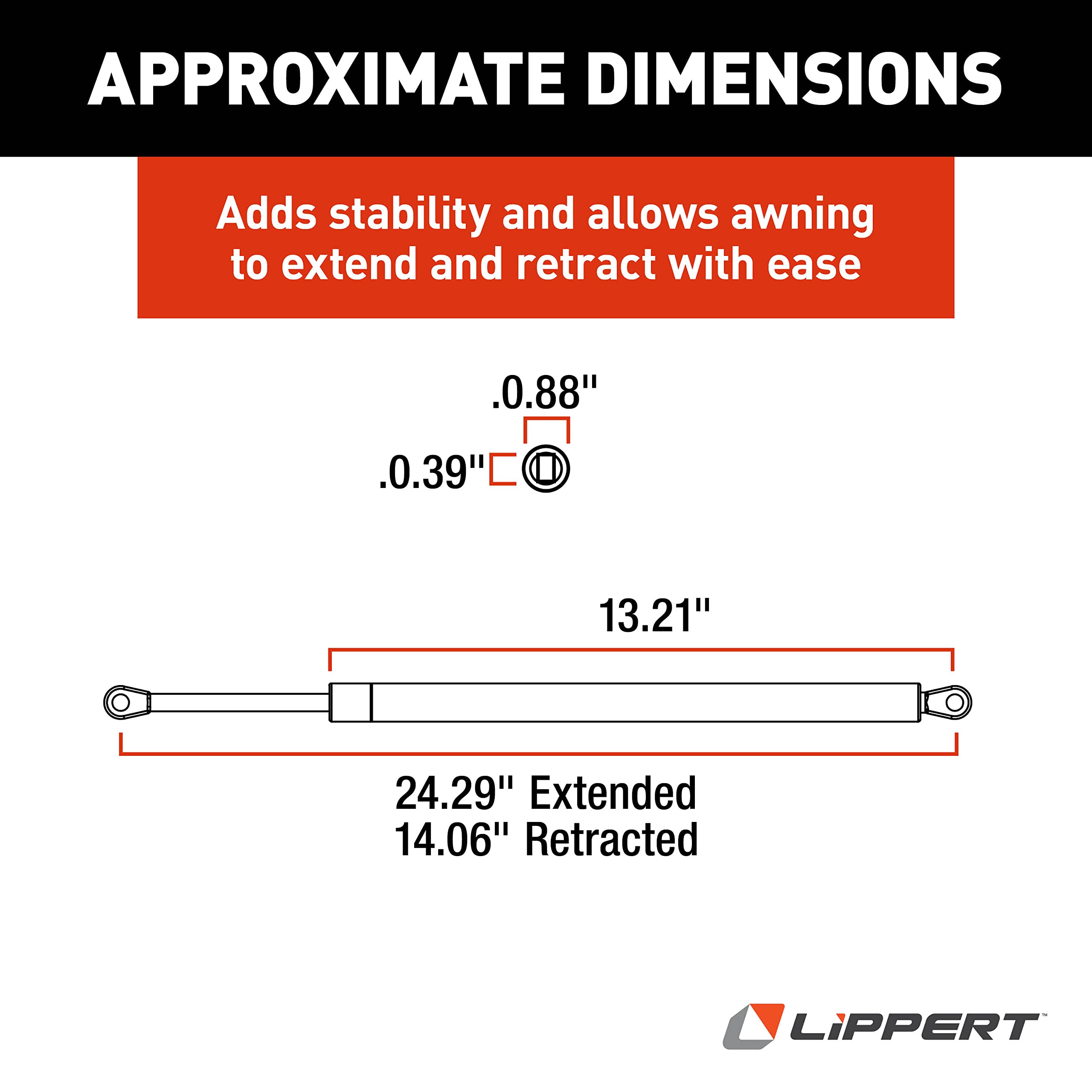 260282 Lippert Components Gas Strut for Pitched Awning Arms, 24" - Black