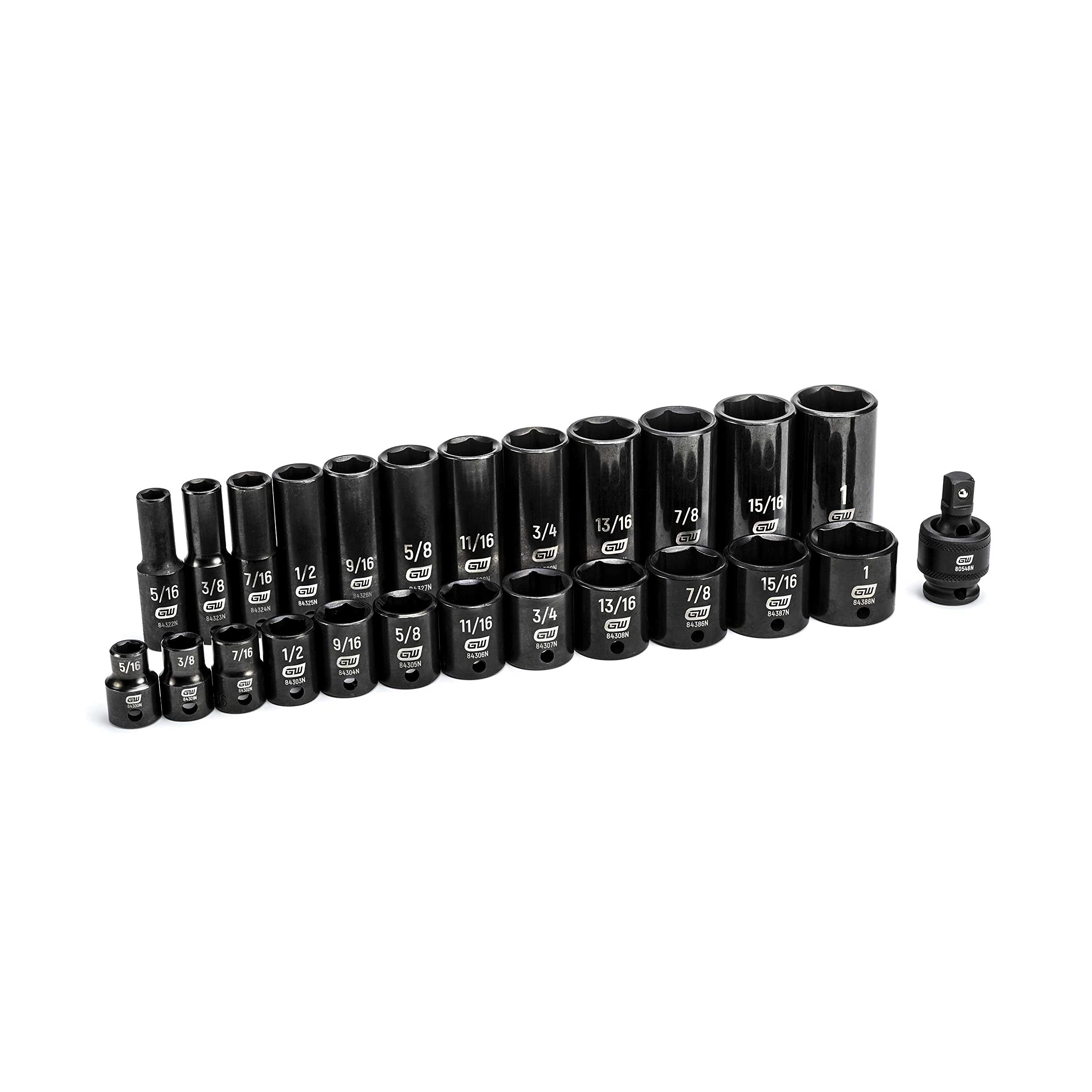 25 Pc. GEARWRENCH 3/8" Drive 6 Pt. SAE Impact Socket Set, Standard & Deep - 84919N