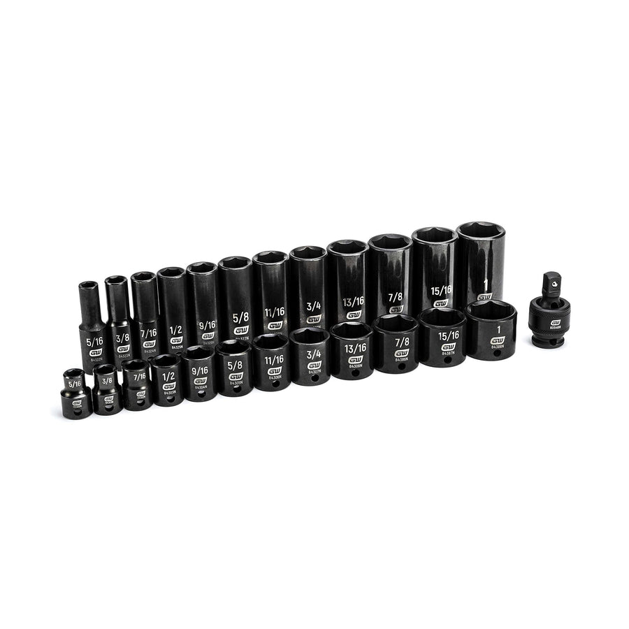 25 Pc. GEARWRENCH 3/8" Drive 6 Pt. SAE Impact Socket Set, Standard & Deep - 84919N
