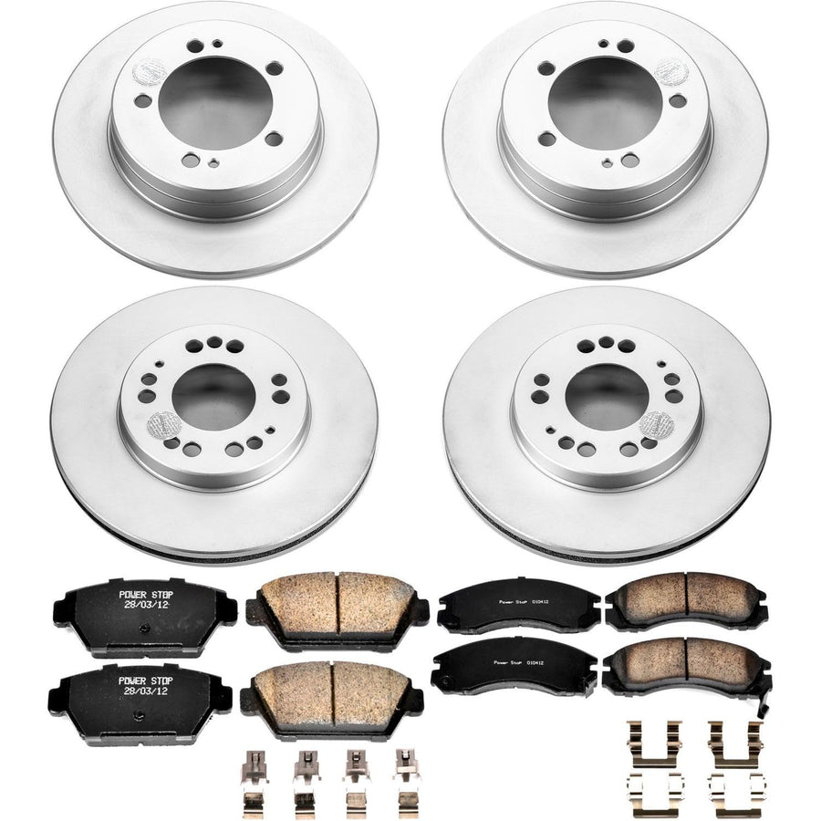 Power Stop CRK799 Brake Rotor and Coated Ceramic Brake Pads- Front & Rear For Eagle Talon 1993, Mitsubishi Eclipse 1992-1994, Plymouth Laser 1993-1994 [Model Specific]