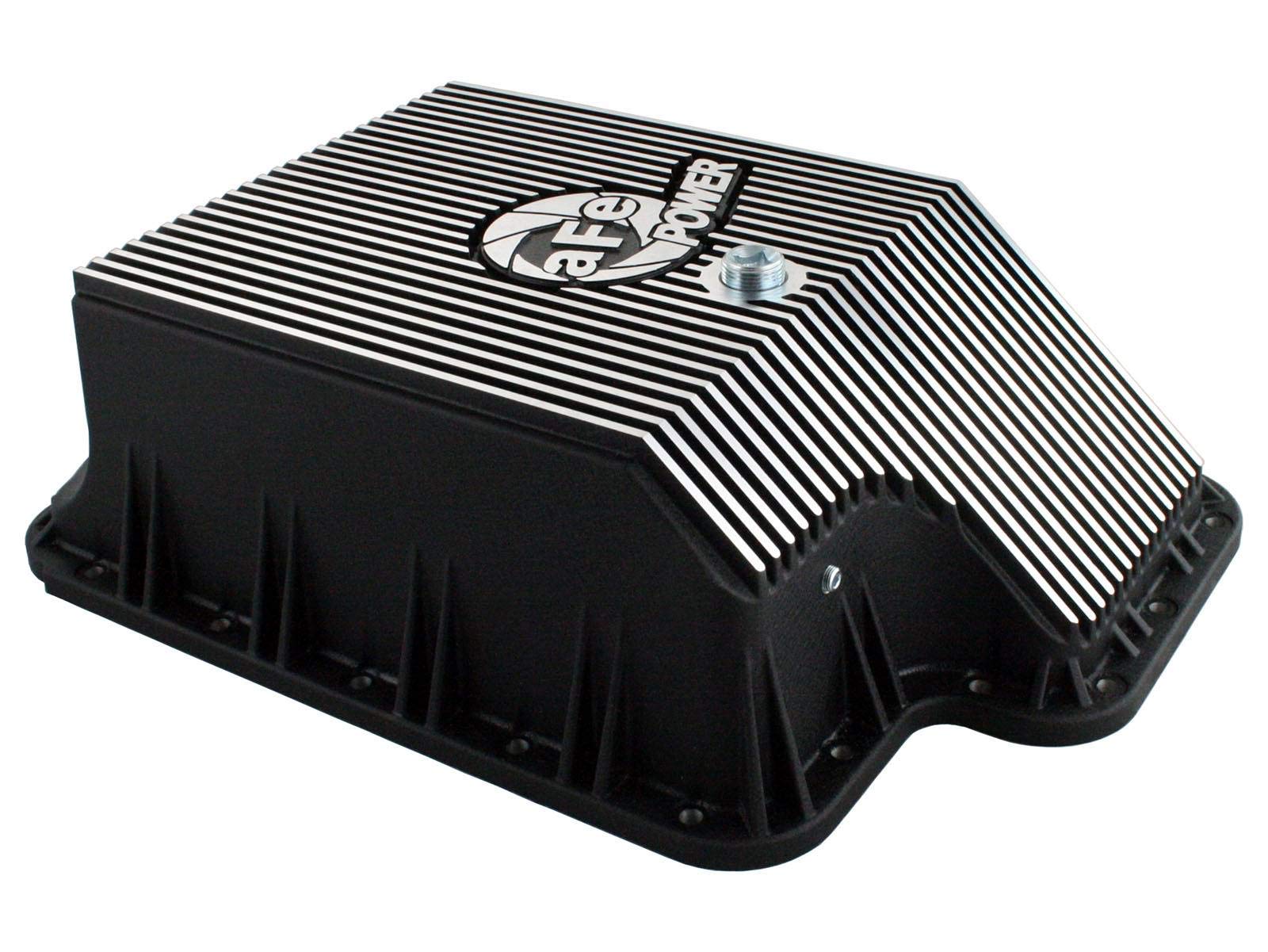 aFe 46-70122-1 Advance Flow Engineering Cov Trans Pan, Ford Dsl Trks 94-10 V8-7.3/6.0/6.4l Blk Machd Fins