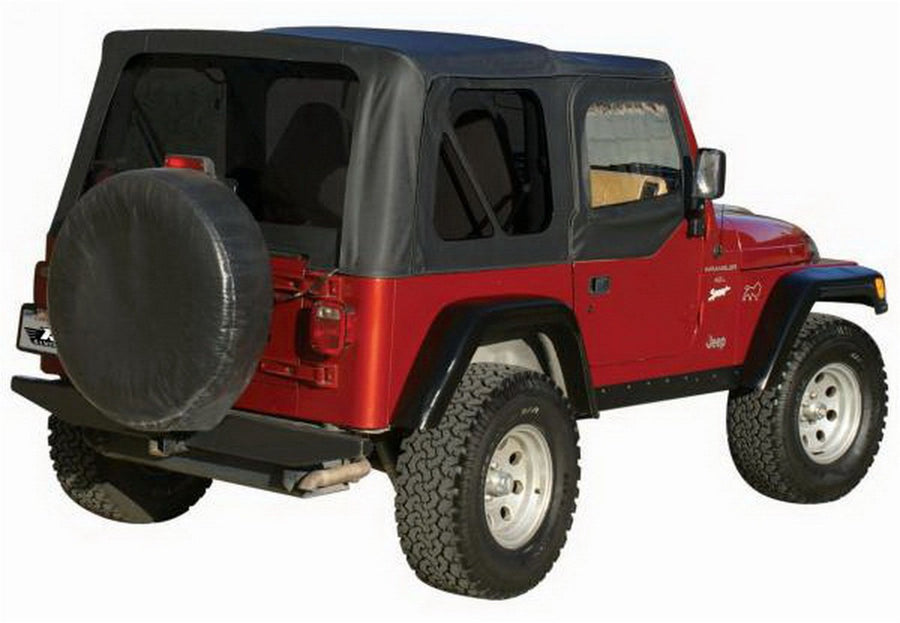 Rampage Complete Soft Top Rampage | Vinyl, Black Diamond Color, includes Frame & Hardware | 68335 | Fits 1997 - 2006 Jeep Wrangler TJ, with Soft Upper Doors