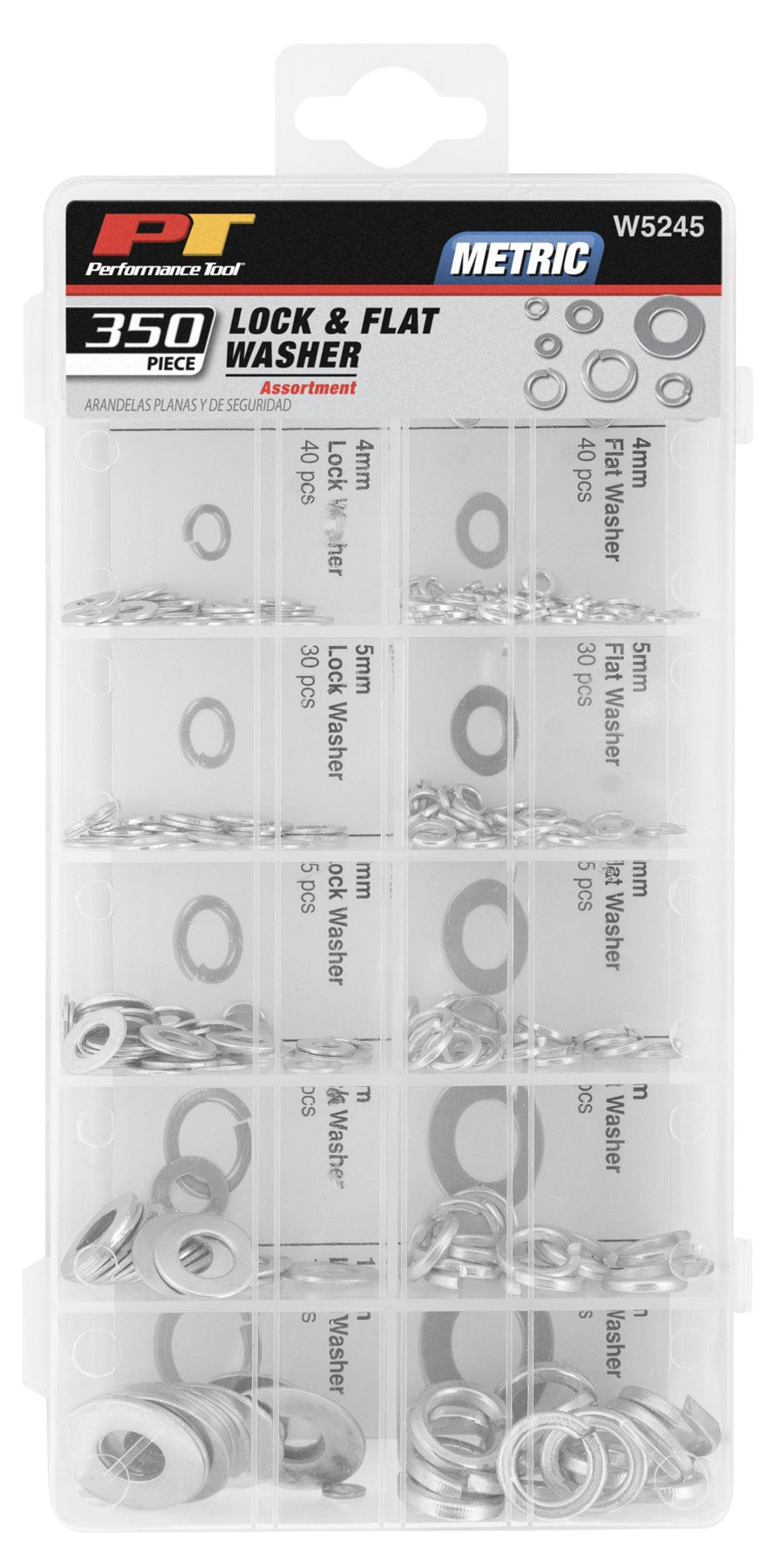 280-Piece Metric Washer Assortment Performance Tool W5245 - Includes Lock and Flat Washers in Various Sizes - Durable Storage Case Included