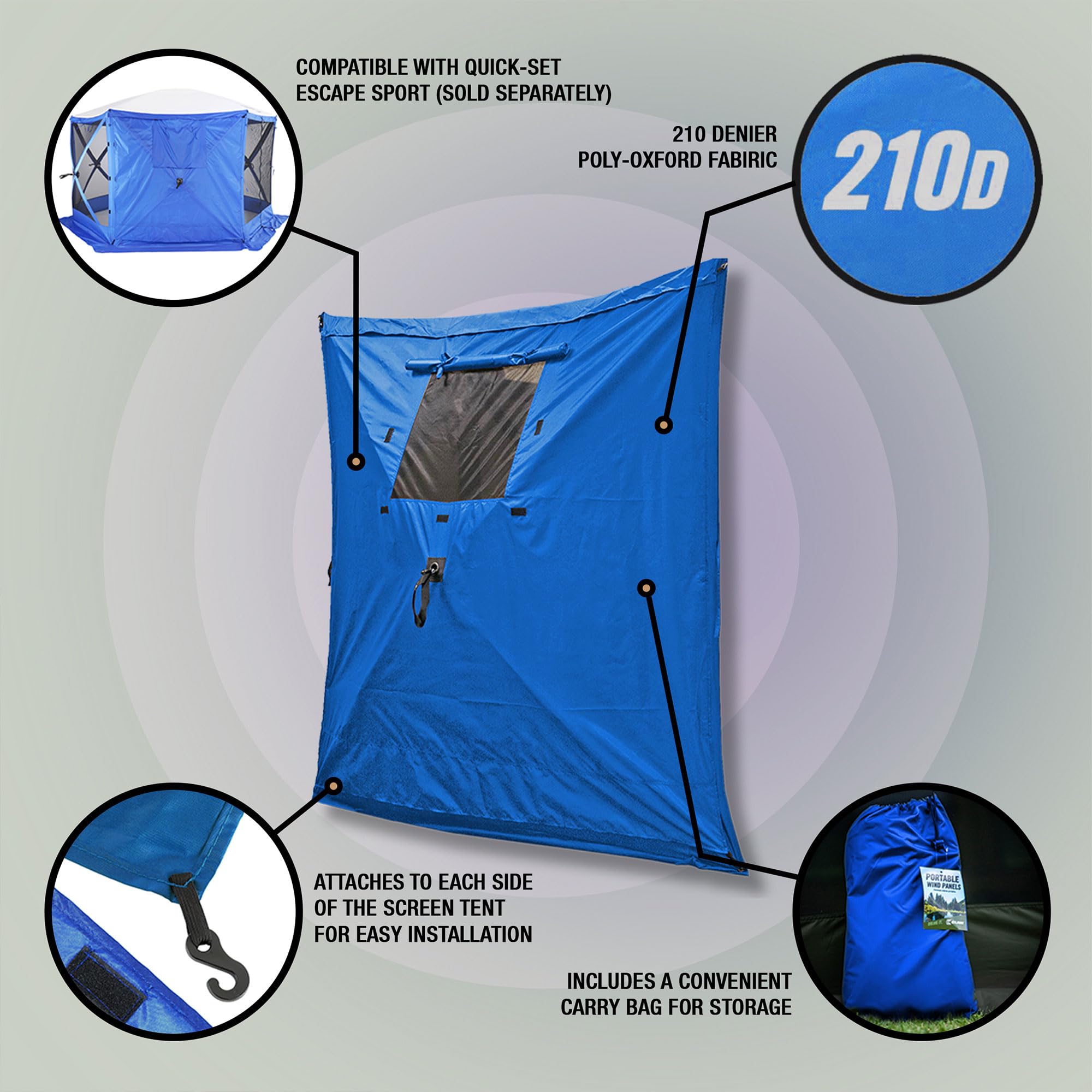 Quick-Set Wind and Sun Panel Attachment CLAM for Escape Sport Screen Shelter Canopy Tent with Carrying Bag, Accessory Only, Blue (3 Pack)