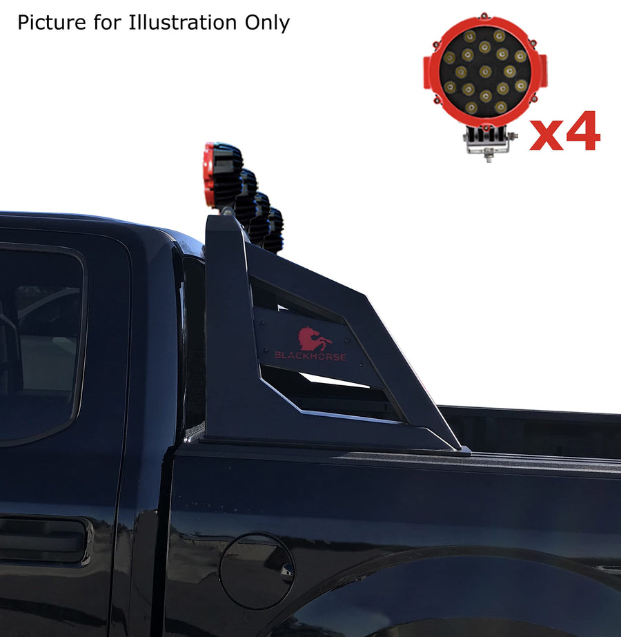 Armour Black Horse Roll Bar Incl. Pair of 7.0" Dia. LED Lights w/Red Trim Rings Matte Black Compatible with 2005-2021 Nissan Frontier-ARB-NIFRB-PLR