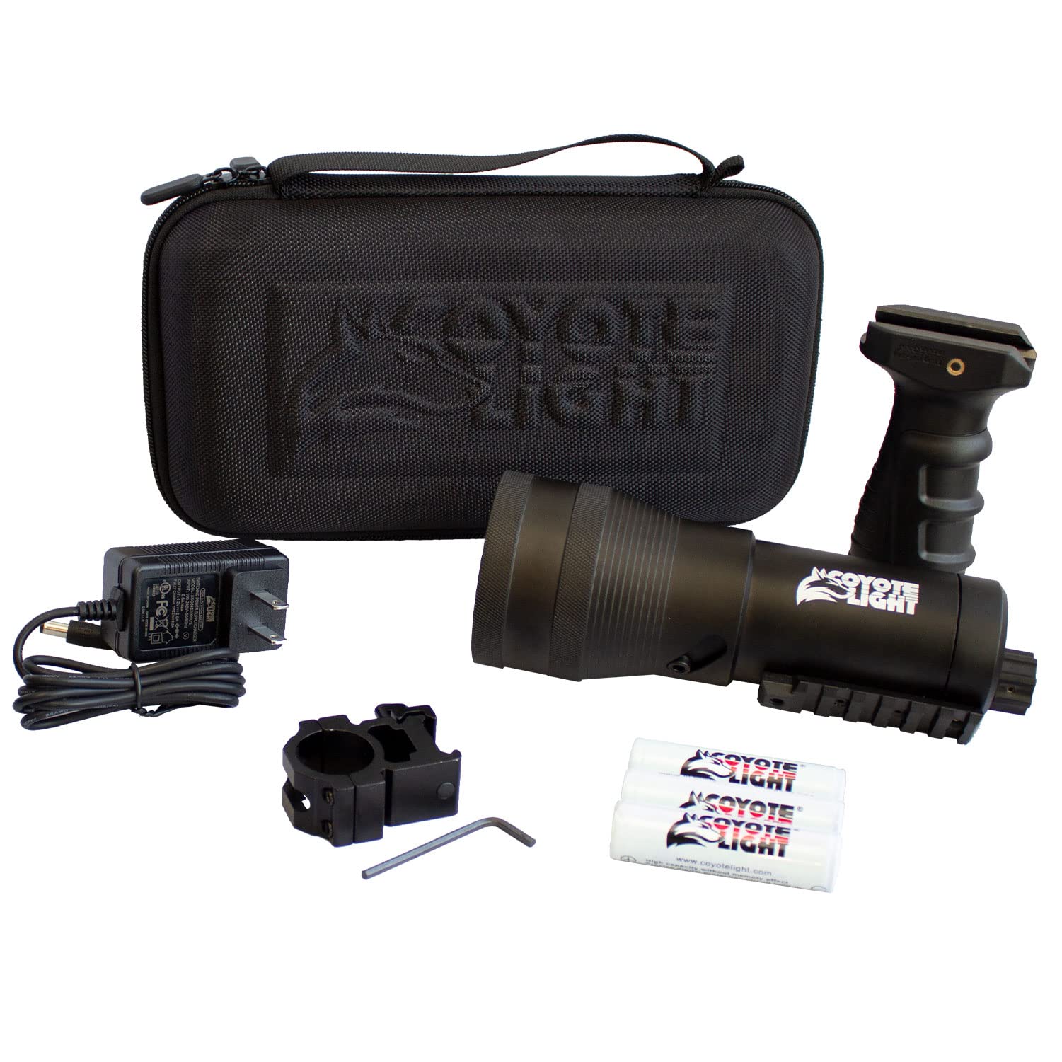 HME COYOTE Pro LIGHT Durable Lightweight Portable Adjustable Intensity Rechargeable Night Vision Hunting Flashlight | Batteries, Case, Handle, 1" Scope Mount & Charger Included, Green LED