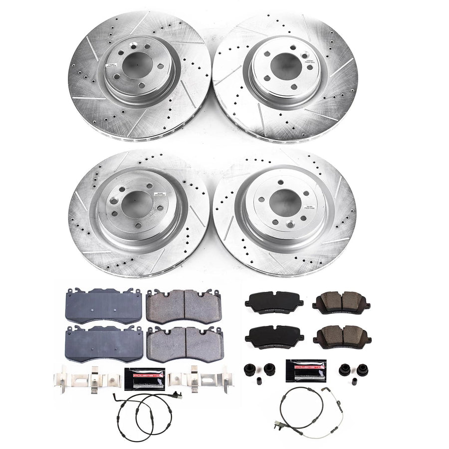 Power Stop K8905 Z23 Daily Driver Front and Rear Carbon-Fiber Ceramic Brake Pads and Drilled and Slotted Rotors Kit For Defender, Defender, Range Rover Sport [Model Specific]