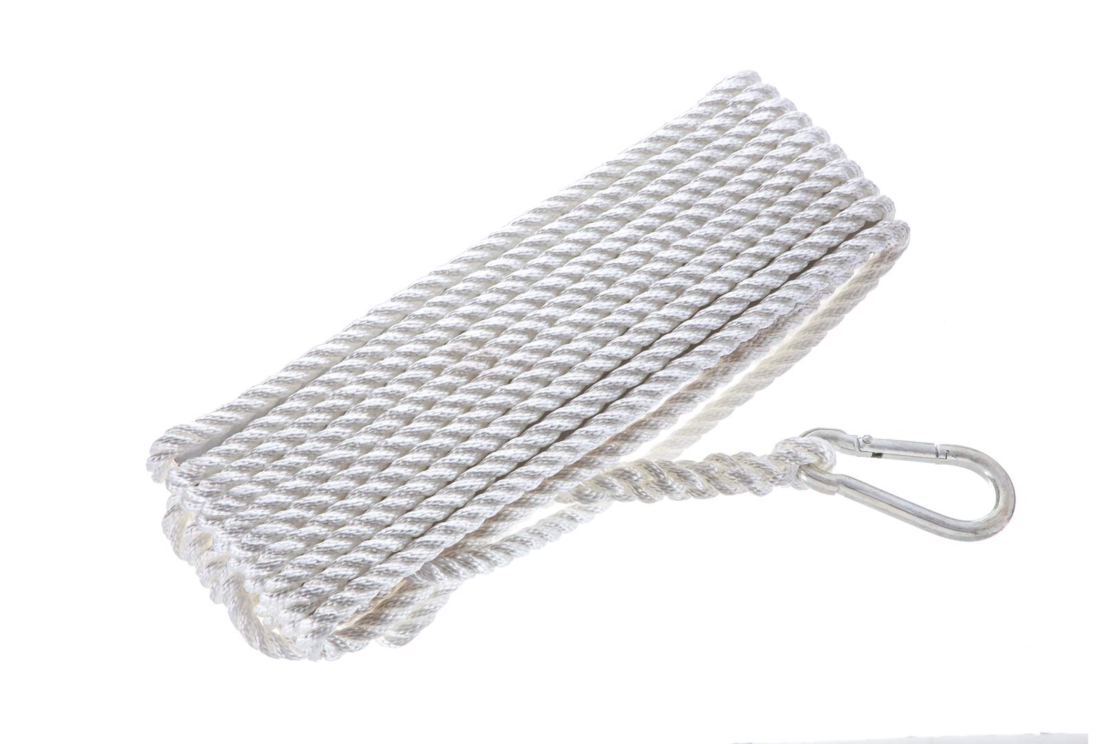 Premium Nylon Anchor Line Attwood 11707-7, Twisted Nylon Line With Hook, 3/8-Inch Thick, 50 Feet Long, White