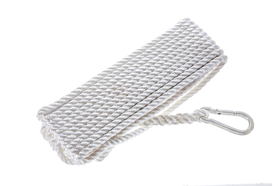 Premium Nylon Anchor Line Attwood 11707-7, Twisted Nylon Line With Hook, 3/8-Inch Thick, 50 Feet Long, White