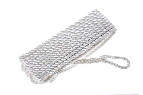 Premium Nylon Anchor Line Attwood 11707-7, Twisted Nylon Line With Hook, 3/8-Inch Thick, 50 Feet Long, White