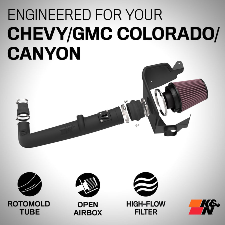 Cold Air Intake System K&N: High-Flow Air Filter, Increase Performance & Towing: Compatible with 2023-2025 Chevrolet/GMC: Colorado, Canyon, 63-3122