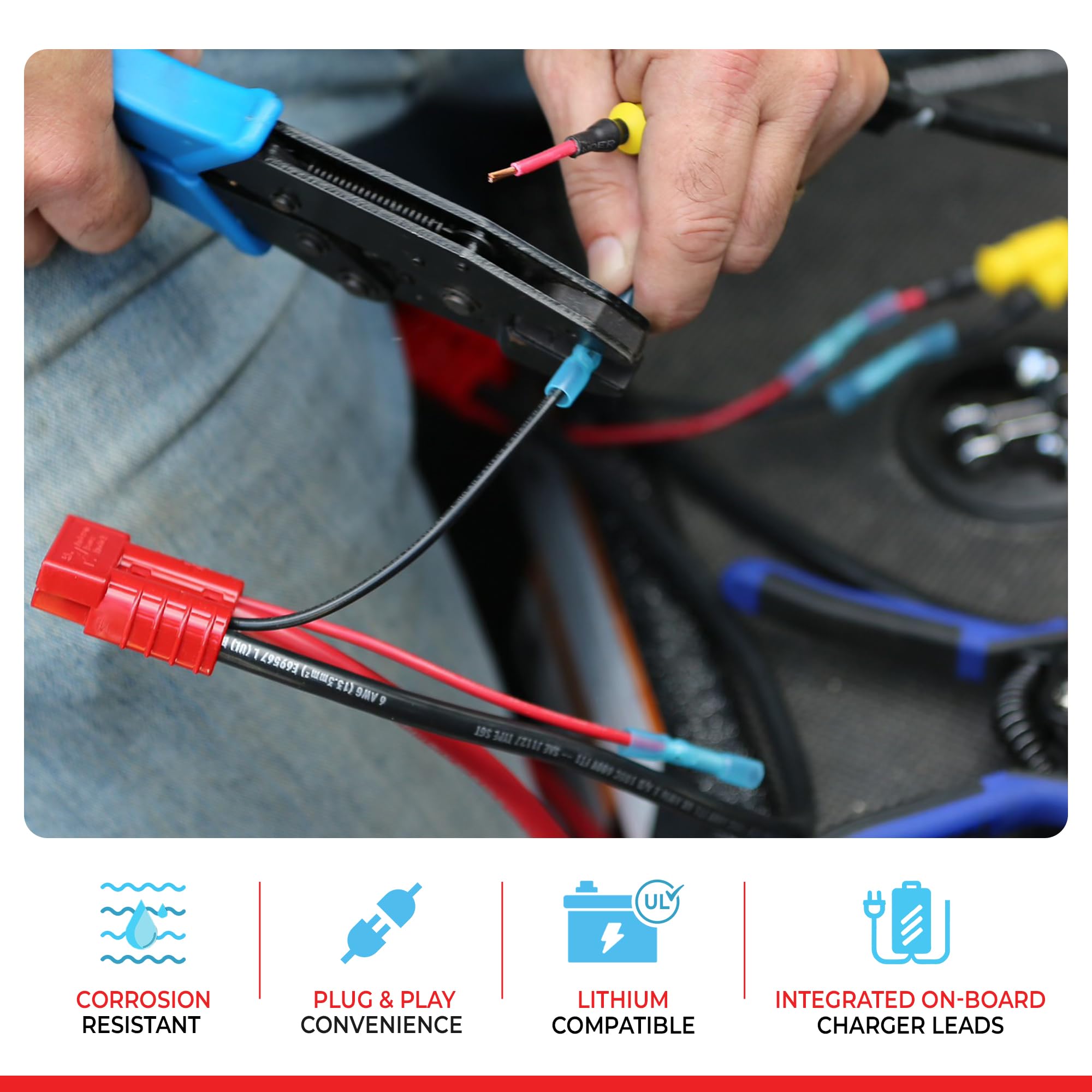 12V Connect-Ease Trolling Motor Wire Connection Kit with On-Board Charger Leads Included RCE12VBCHK | Lithium Compatible | Quick Connect Wire Connectors | Marine and Outdoor Use | Battery Not Included