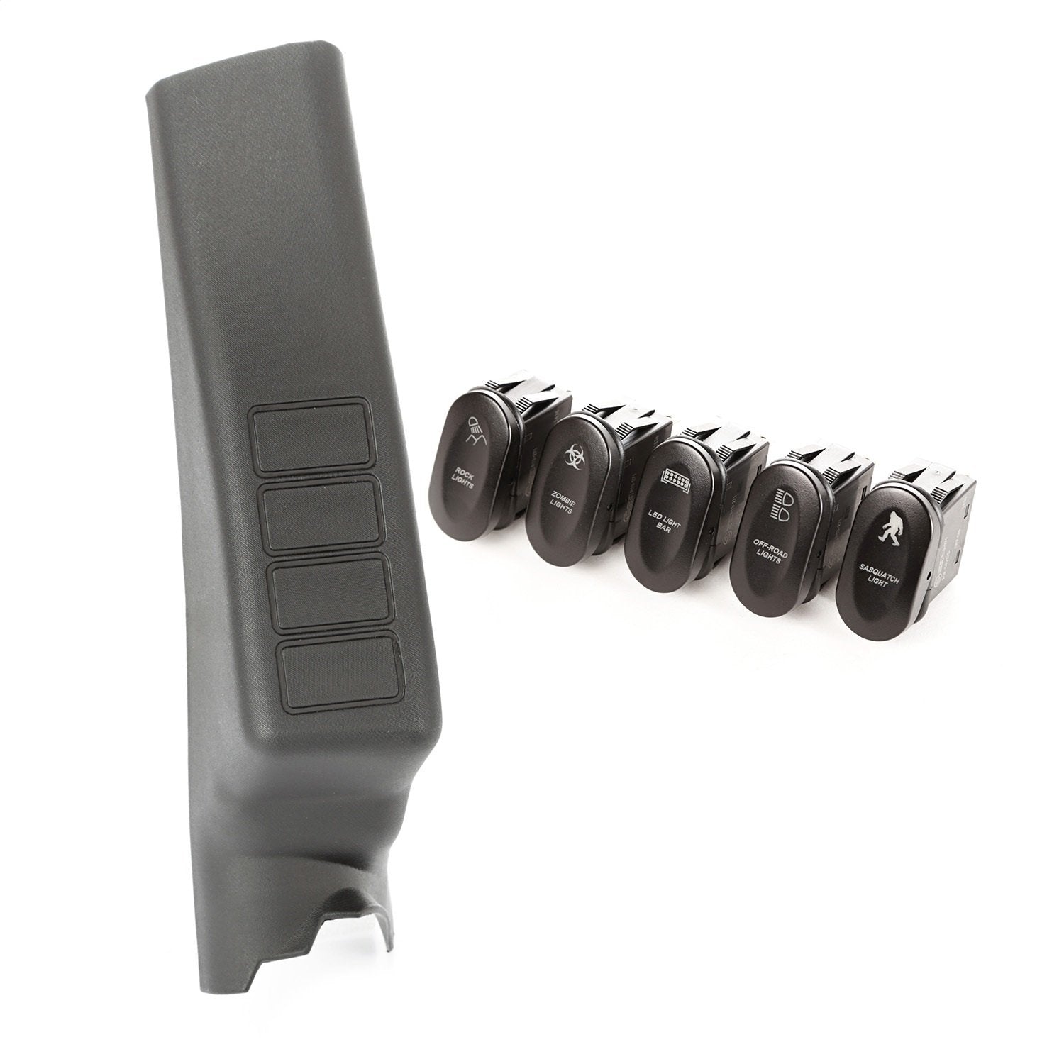 Switch Pod Kit, Rugged Ridge | A-Pillar, 4 Etched Switches, LHD | 17235.71 | Fits 2011-2018 Jeep Wrangler JK