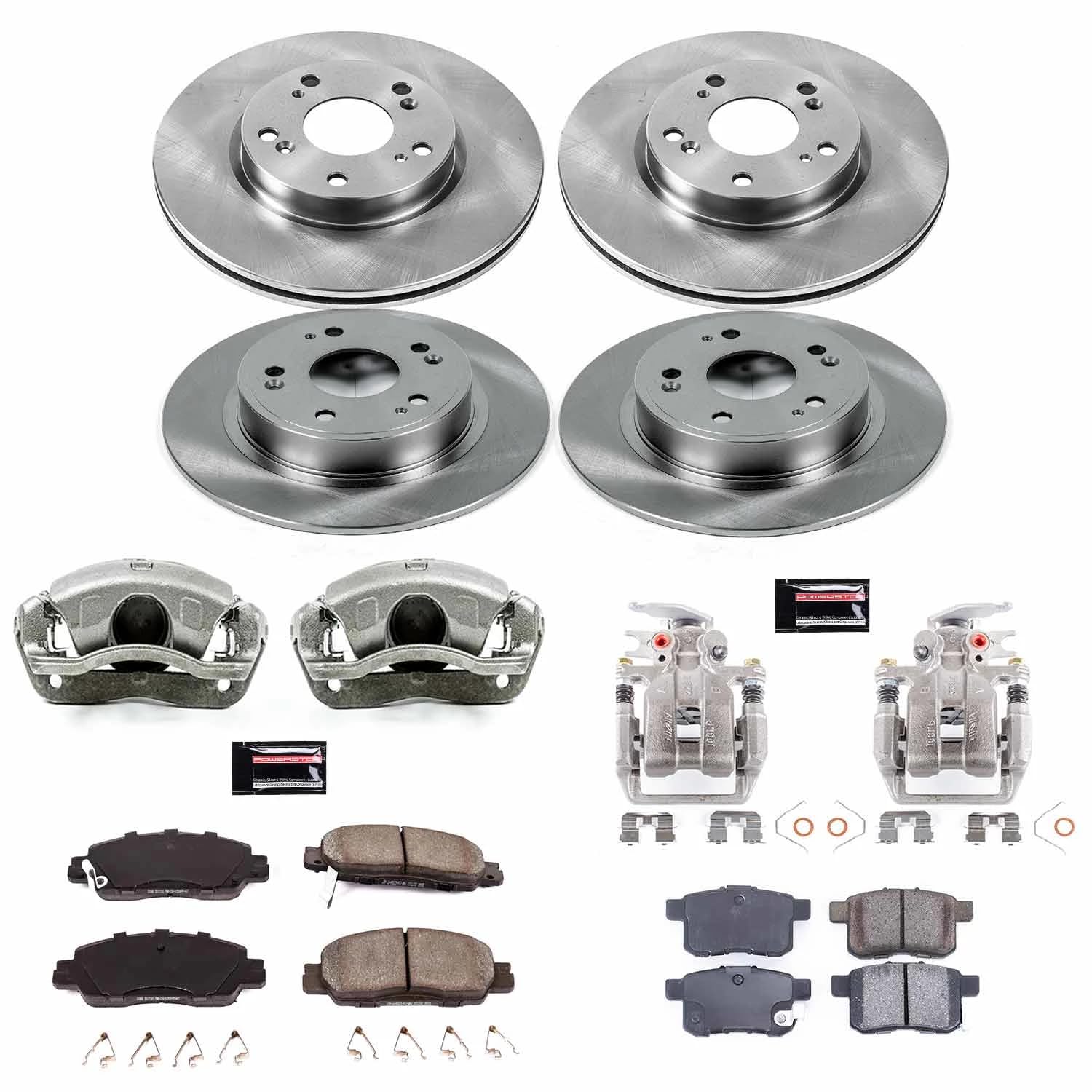 Power Stop KCOE7346 Front and Rear Autospecialty Stock Replacement Caliper Kit- OE Rotors, Ceramic Brake Pads, Calipers For Honda Accord 2016-2017 [Model Specific]