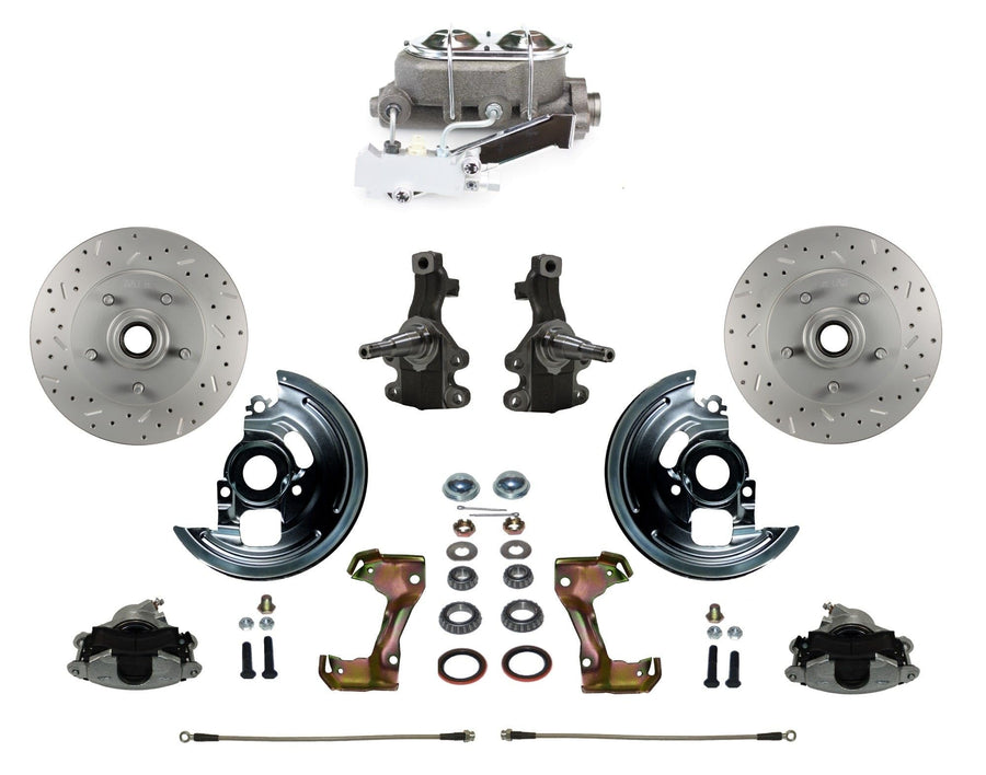 Manual LEED BRAKES Front Disc Brake Conversion 2" Drop Spindle Cross Drilled And Slotted With Cast Iron Chrome Top M/C Disc/Disc Side Mount