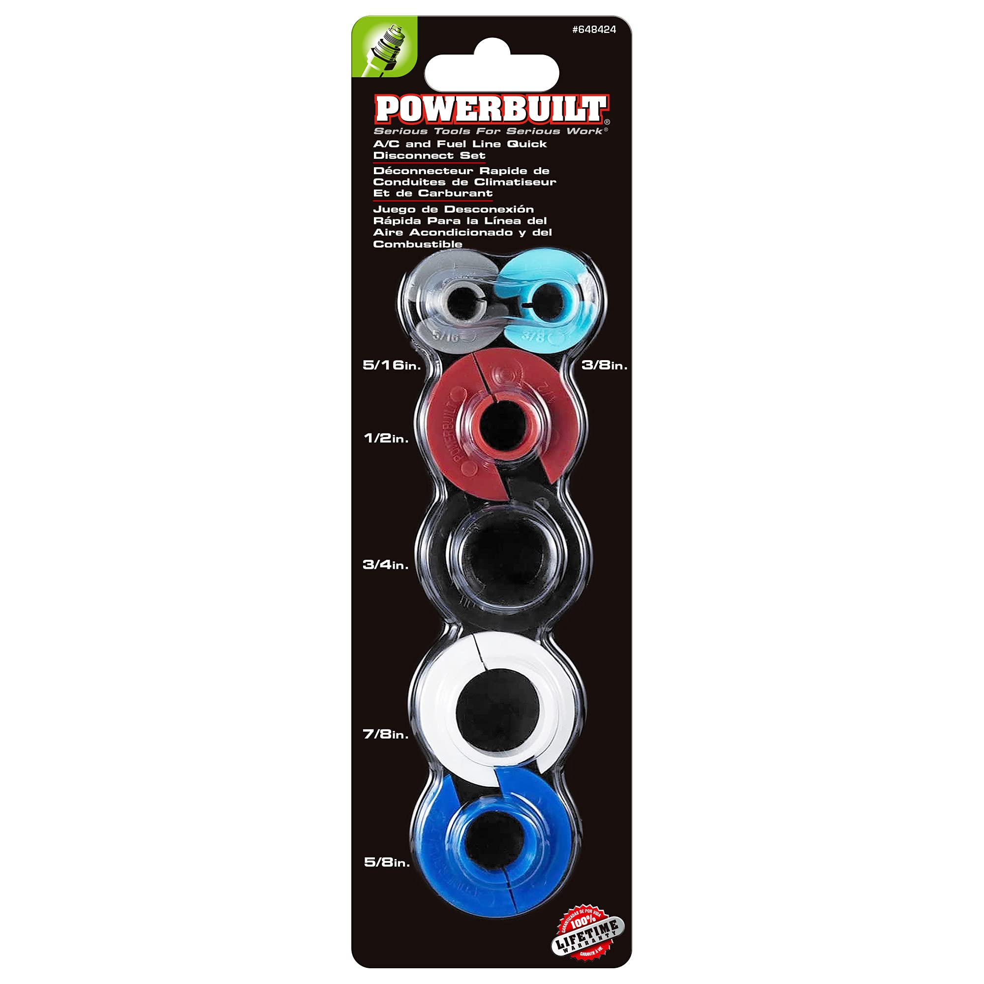 6 Piece Powerbuilt A/C and Fuel Line Disconnect Set, 5/16" 3/8" 1/2" 5/8" 3/4" 7/8", For Quick and Easy Separation of Fuel, A/C and Automatic Transmission Line Quick-Disconnect Fittings - 648424