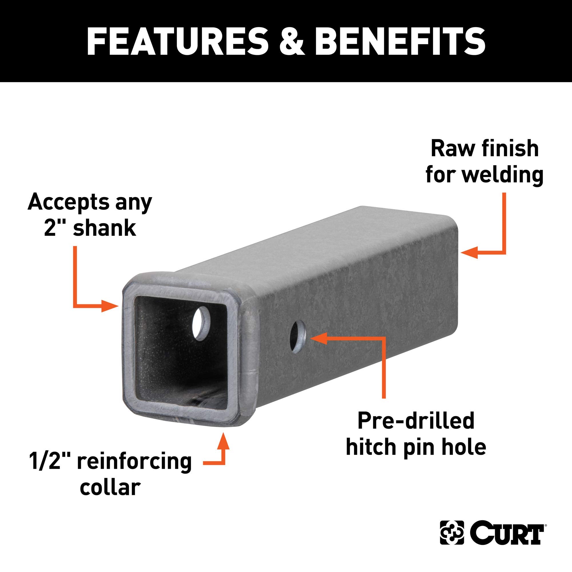 CURT 2-Inch x 9-Inch Weld-On Raw Steel Trailer Hitch Receiver Tube 49090