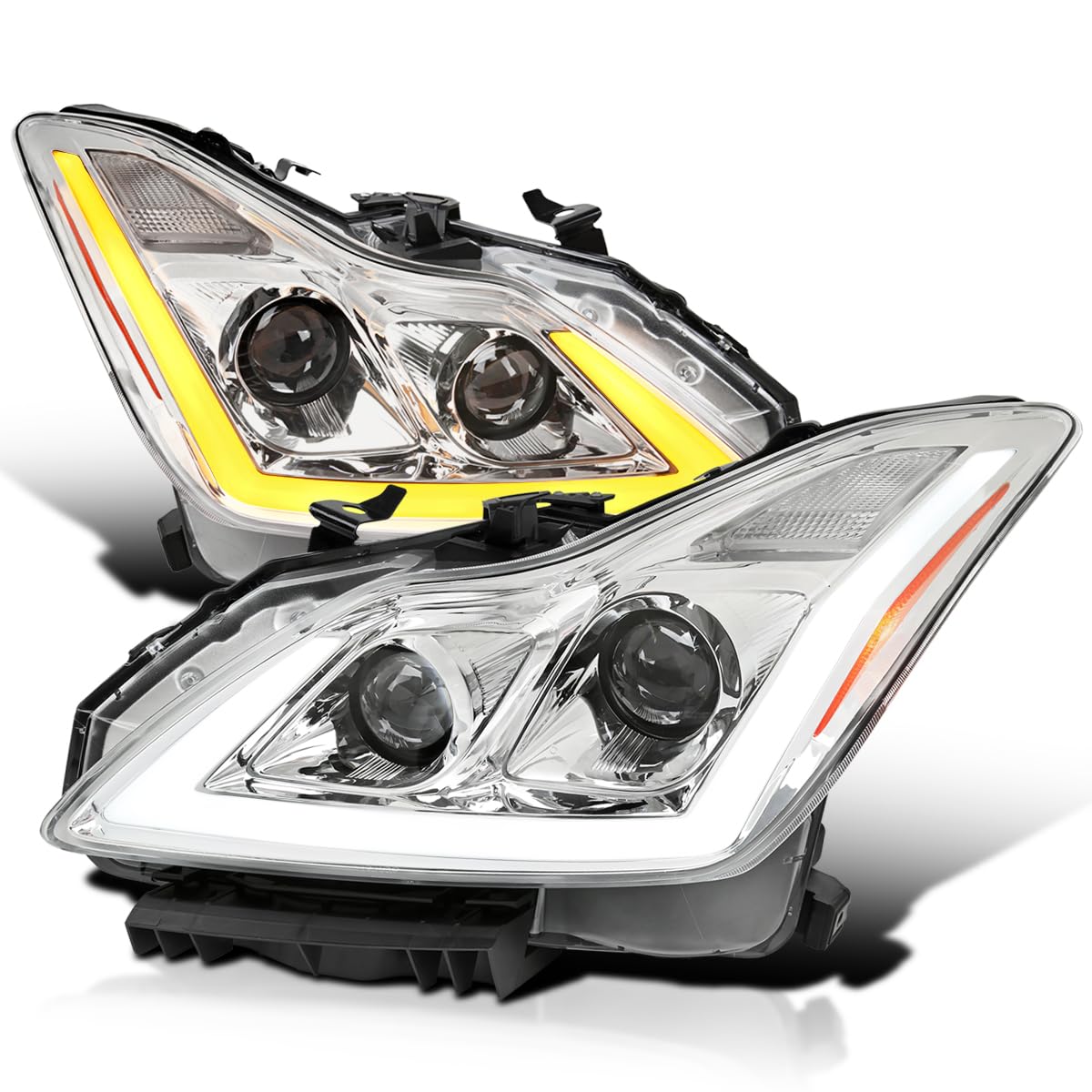 Chrome Projector Headlights SPEC-D TUNING w/LED Sequential Turn Signal and Startup Animation Compatible with 2008-2015 Infiniti G37, Q60 2DR Coupe, Left + Right Pair Headlamp Assembly