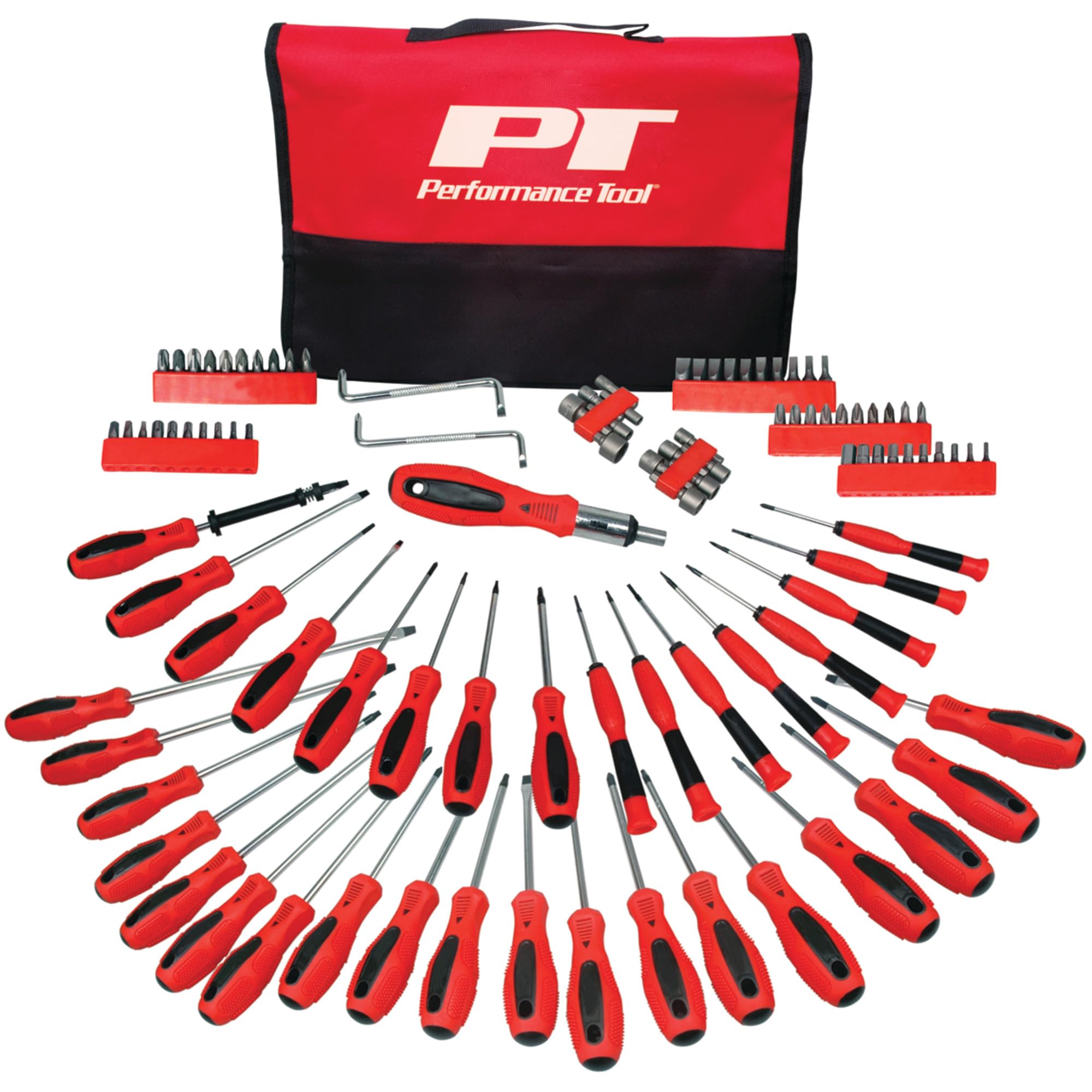 Screwdriver Set Performance Tool W1721 with Chrome Vanadium Blades, Magnetic Tips, and Zippered Organizing Pouch, Red (100-Piece)