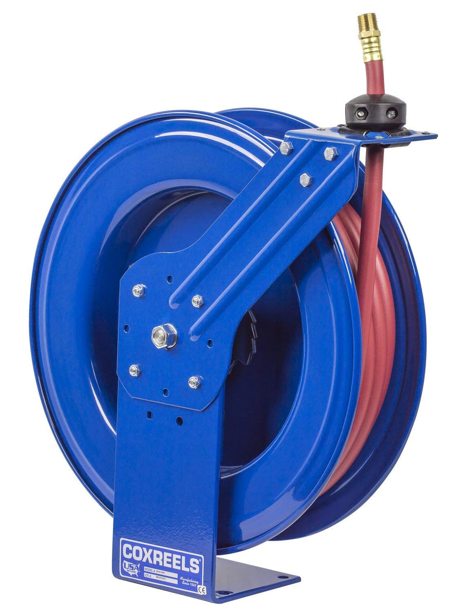 Coxreels Super Hub Series SH-N-550 | Retractable Air Hose Reel | Air / Water ¾” Hose I.D. (Included) & Auto Rewind Storage Reel | Multi Position Lock | 50' Length PVC | 300 PSI Rated | Made in USA