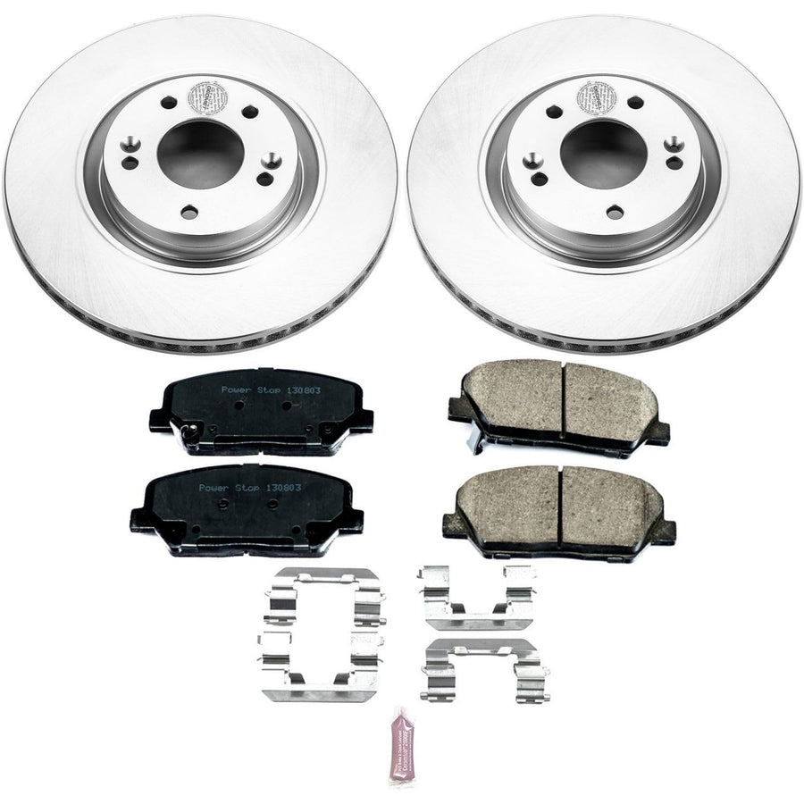 Power Stop Coated Brake Rotor and CRK6324 Ceramic Brake Pads- Front For Kia Optima 2011-2015 [Model Specific]