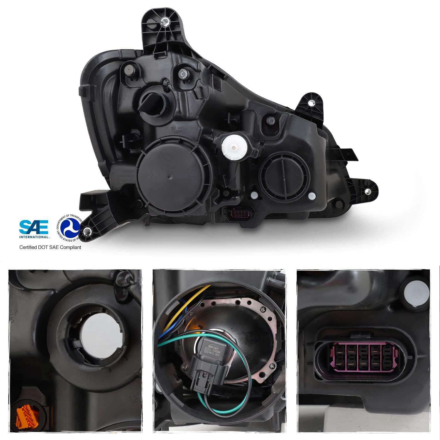 AKKON - OE Halogen Style Projector Headlights Fits 2013-2019 Kenworth T680 Black Housing - Pair Replacement