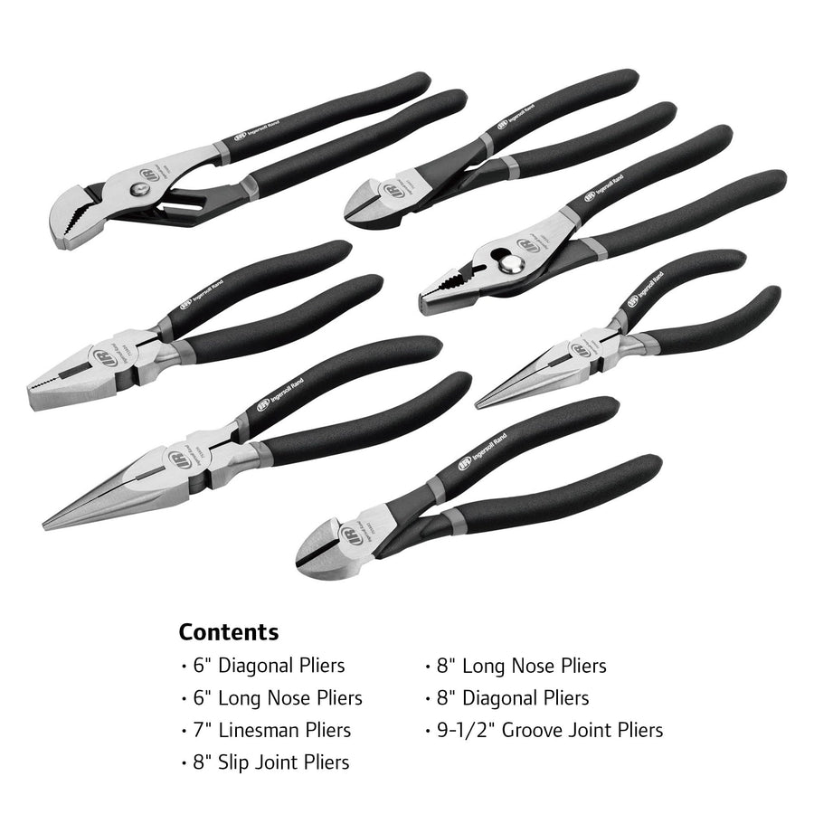 Ingersoll Rand Master 7 Piece Pliers Set with EVA Storage Tray, Chrome Moly Steel, Precision Machined Jaws, Includes Diagonal, Long Nose, Linesman, Slip Joint & Groove Joint Pliers – 752013