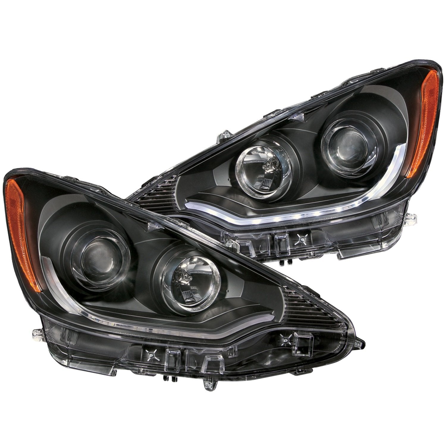 Black/Clear/Amber AnzoUSA 121474 Plank Style Projector Headlights for Toyota Prius