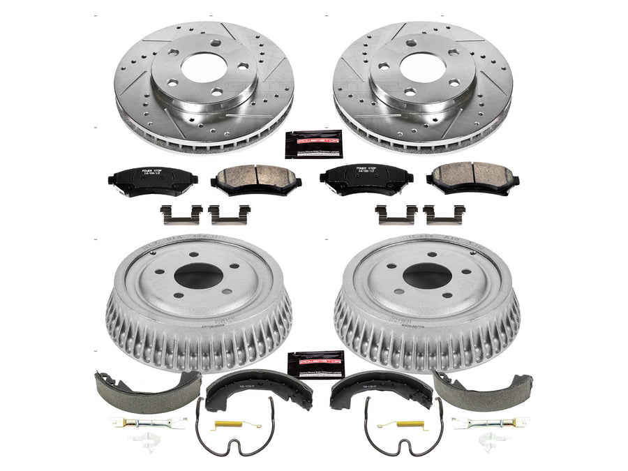 Power Stop K15120DK Z23 Carbon Fiber Brake Pads Front and Rear with Drilled & Slotted Brake Drums Kit For Century, Venture, Olds Silhouette, Pontiac Montana, Pontiac Trans Sport [Model Specific]
