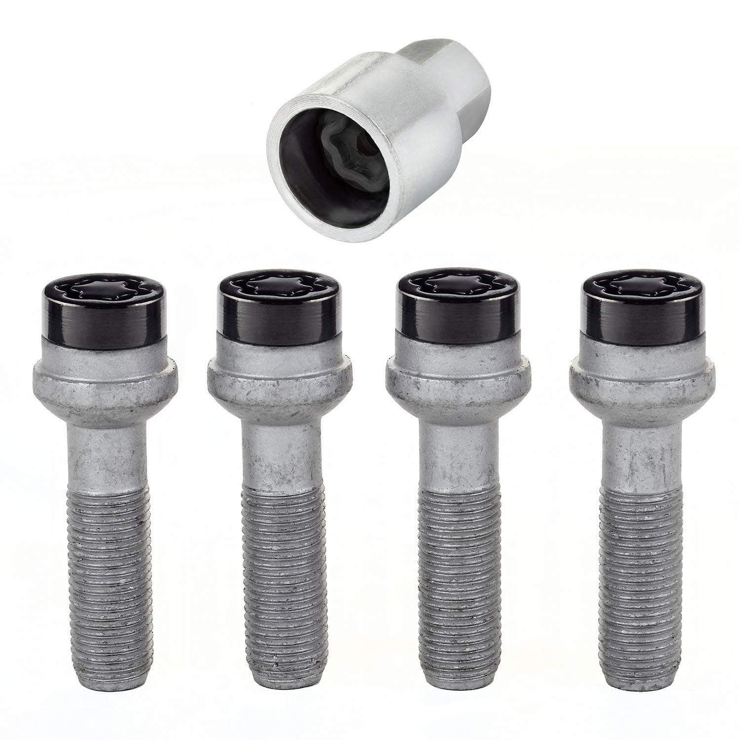 Black McGard Bolt Style Radius Seat Lock Set (M14 x 1.5 Thread Size) - Set of 4 Locks and 1 Key