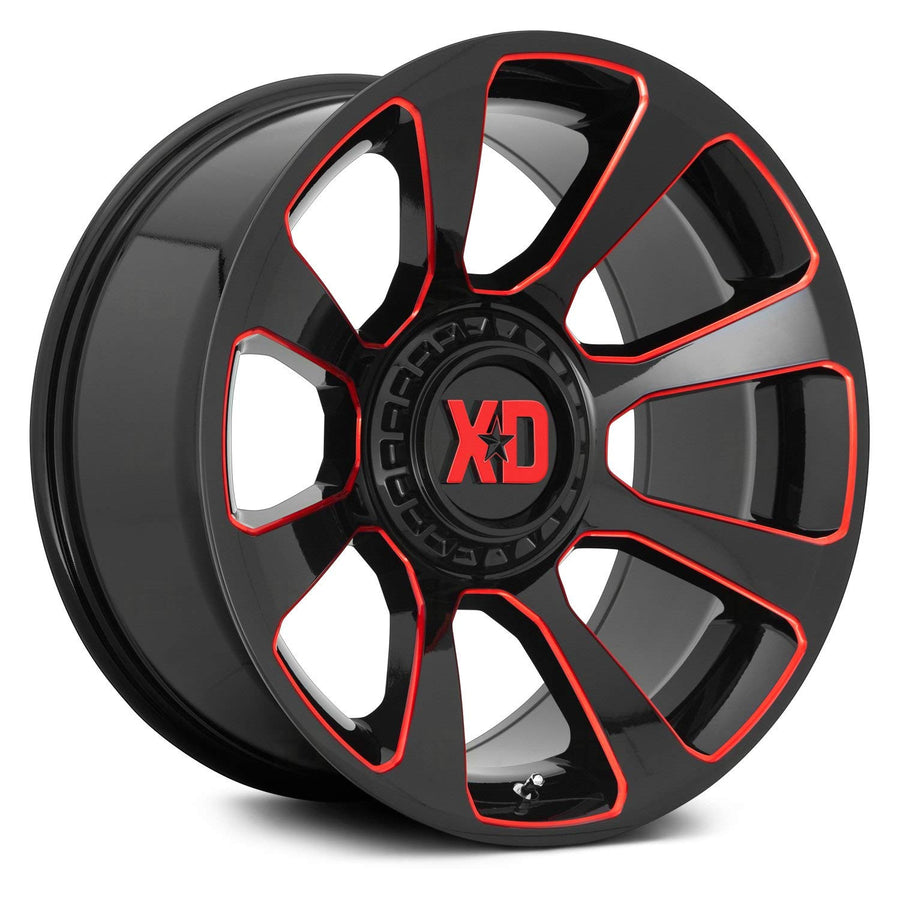 20x9 XD854 REACTOR, Bolt Pattern: 6x135/5.5, Offset: 18, GLOSS BLACK MILLED WITH RED TINT, set of 1
