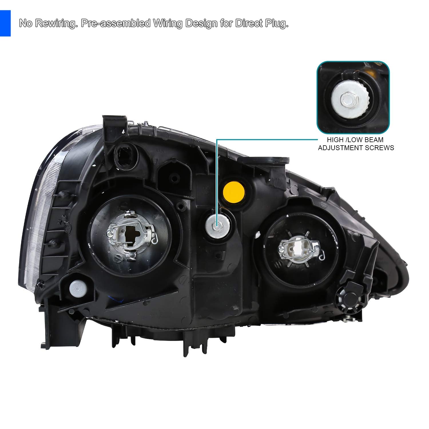 LH-RSX02JM-RS Spec-D Tuning Headlights- Black With Clear Reflector ACURA RSX 02-04