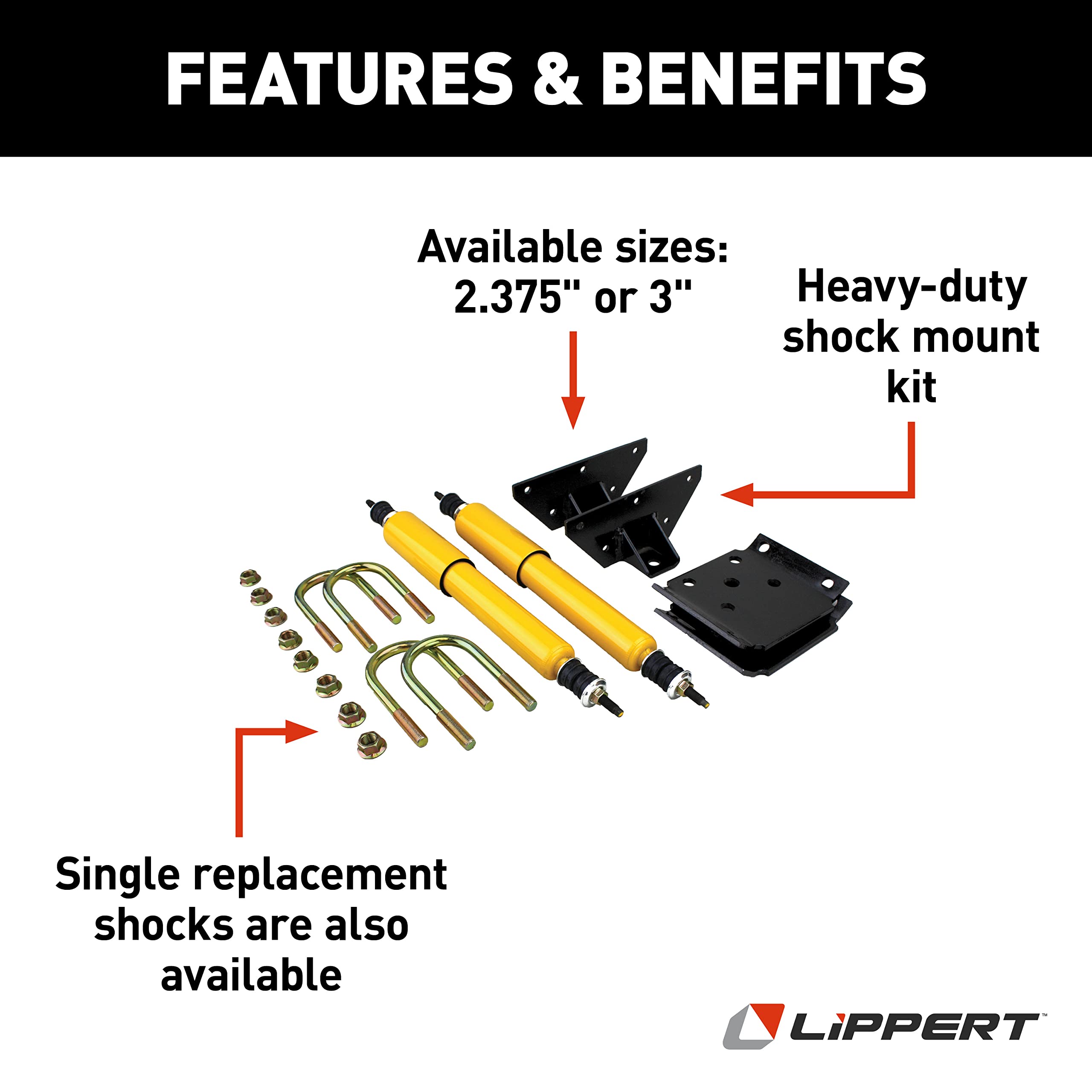 Lippert Shock Mount Kit Heavy-Duty for RV Trailers, Fits 2-3/8 in. Axle Tube, Shock Absorbing, Complete Bolt-on Mounting Kit, Gas Shocks, Suspension Repair Parts - 281255