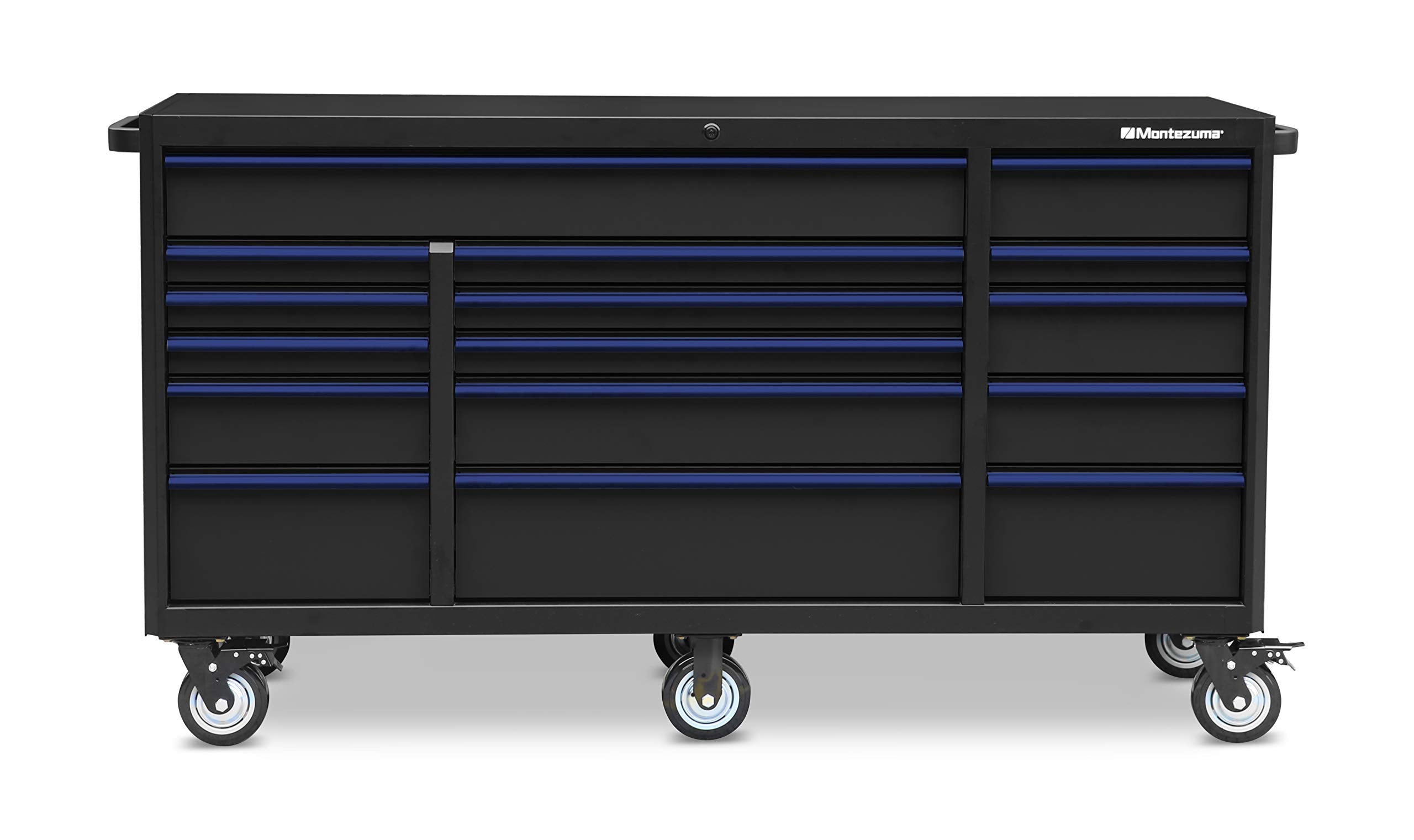 Tool Box Montezuma - 72" x 24" 16 Drawer Rolling Tool Cabinet with Multiple Power Outlets & Black Powder Coat Finish - M722416TC