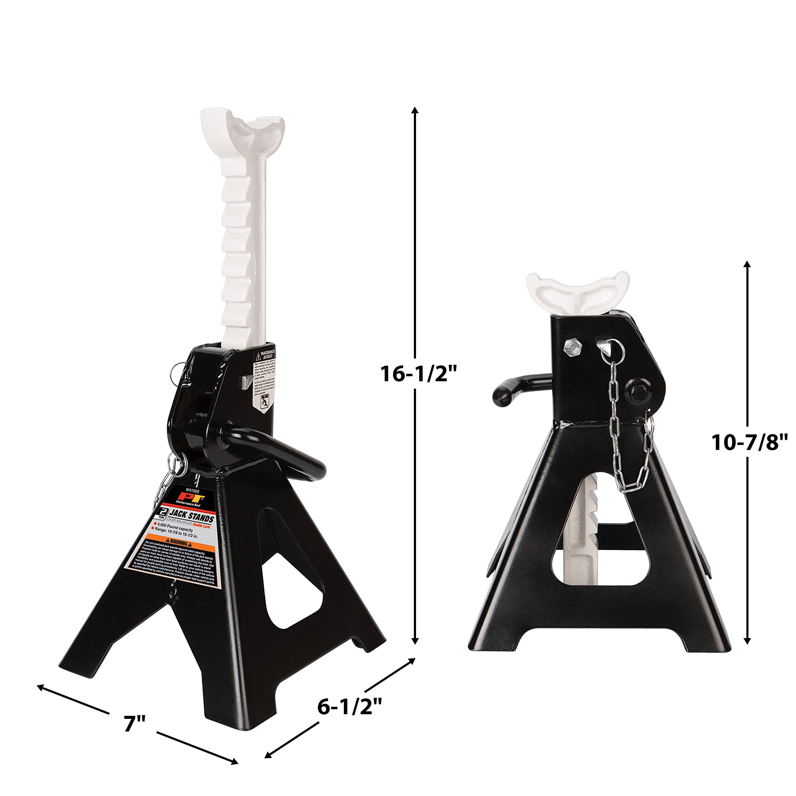 Heavy Duty Performance Tool W41002 Steel Jack Stands with Self-Locking Rachet and Double-Locking Pin, 2-Ton Capacity (Pair)