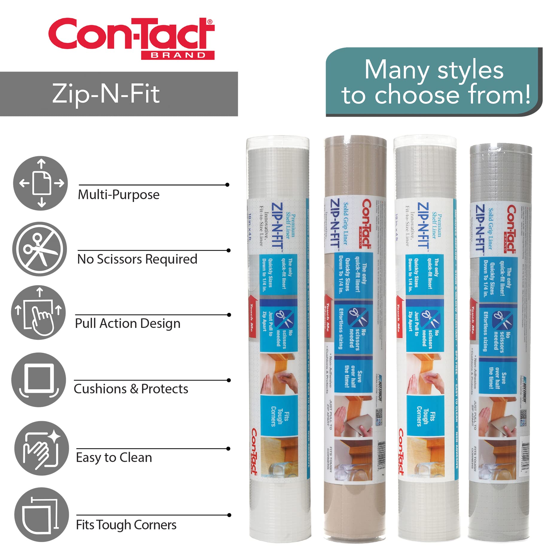 Zip-N-Fit Con-Tact Brand Adhesive Perforated, Scissors Needed, 18-Inches by 4-Feet, Black Solid Grip Drawer and Shelf Non-Slip Liner, x 4', 6 Sq Ft