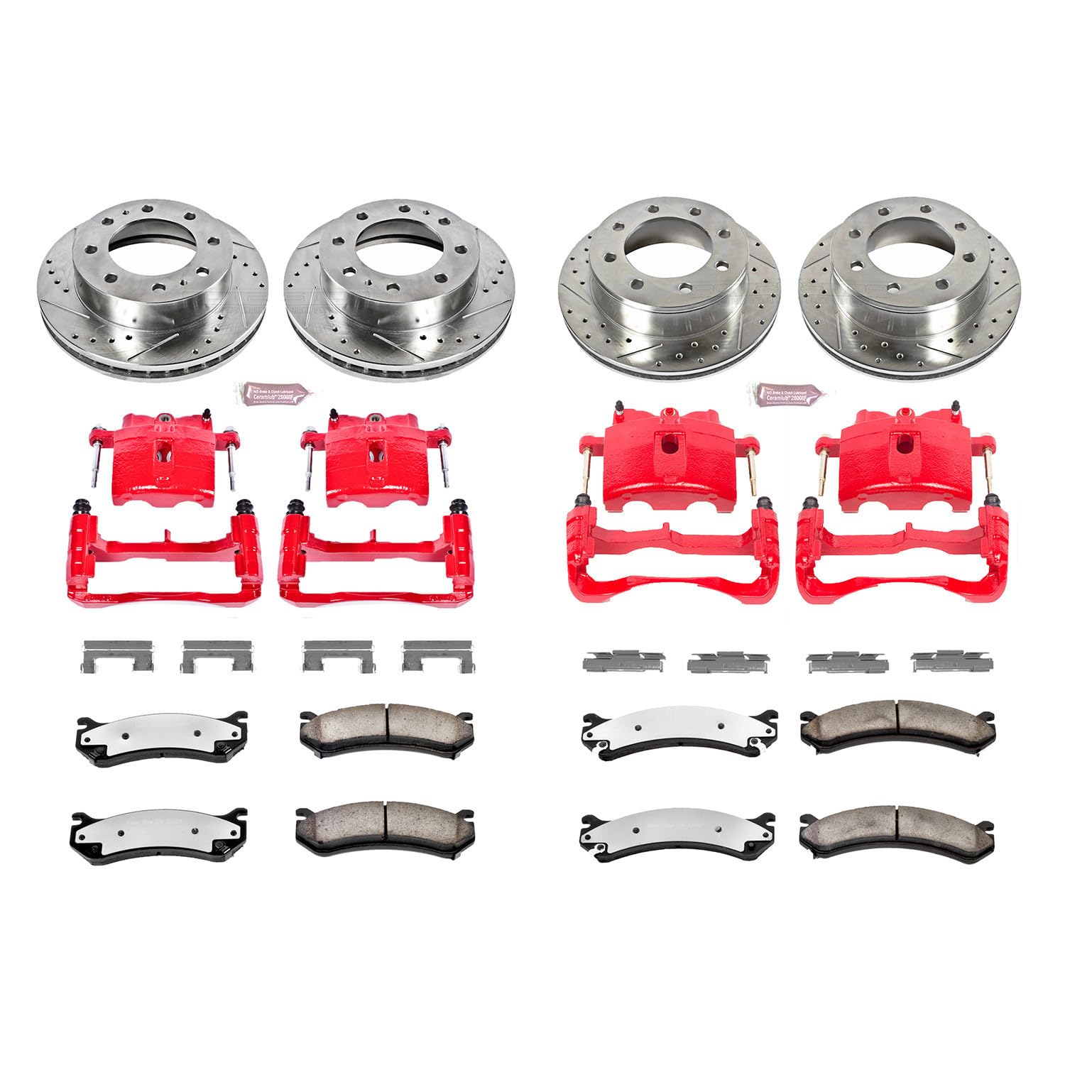 Power Stop Z36 KC2073-36 Truck & Tow Front and Rear Drilled and Slotted Brake Rotors Kit with Carbon-Fiber Ceramic Brake Pads & Calipers For Chevy Silverado 2500HD 3500HD GMC Sierra 2500HD 3500HD