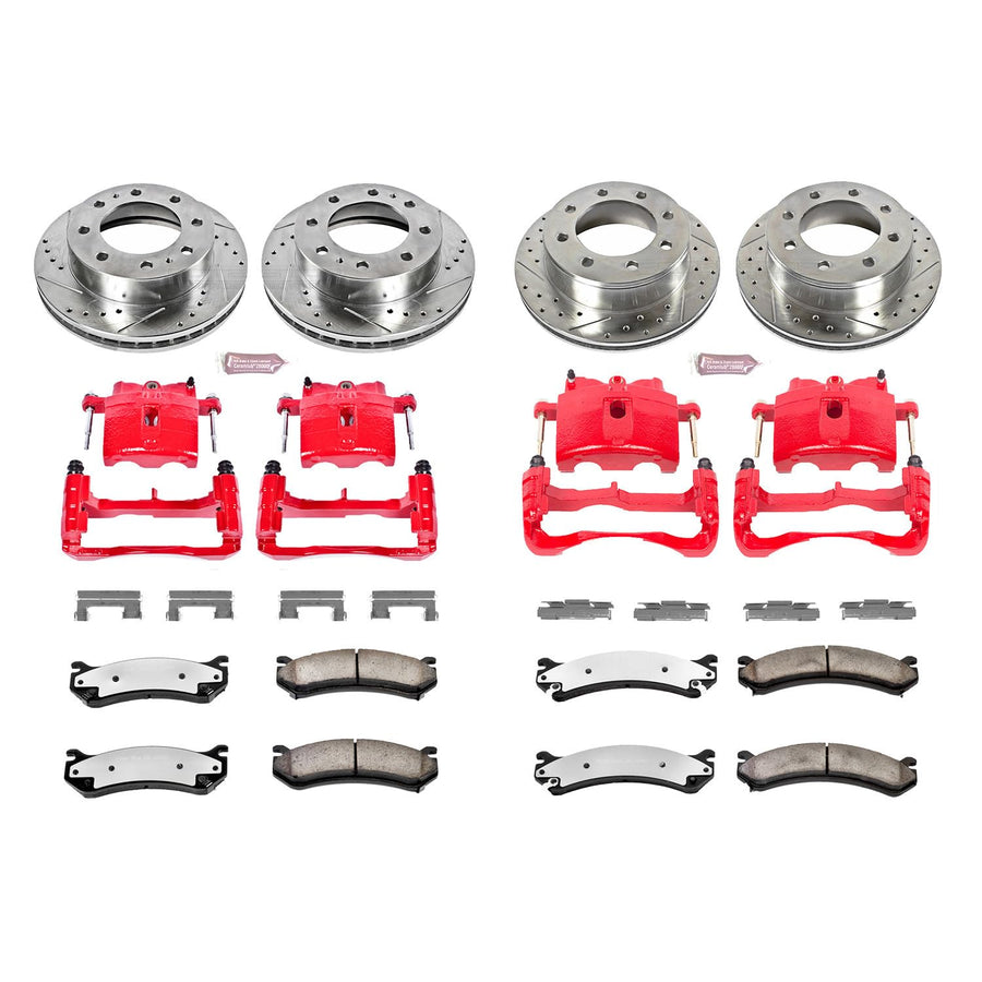 Power Stop Z36 KC2073-36 Truck & Tow Front and Rear Drilled and Slotted Brake Rotors Kit with Carbon-Fiber Ceramic Brake Pads & Calipers For Chevy Silverado 2500HD 3500HD GMC Sierra 2500HD 3500HD