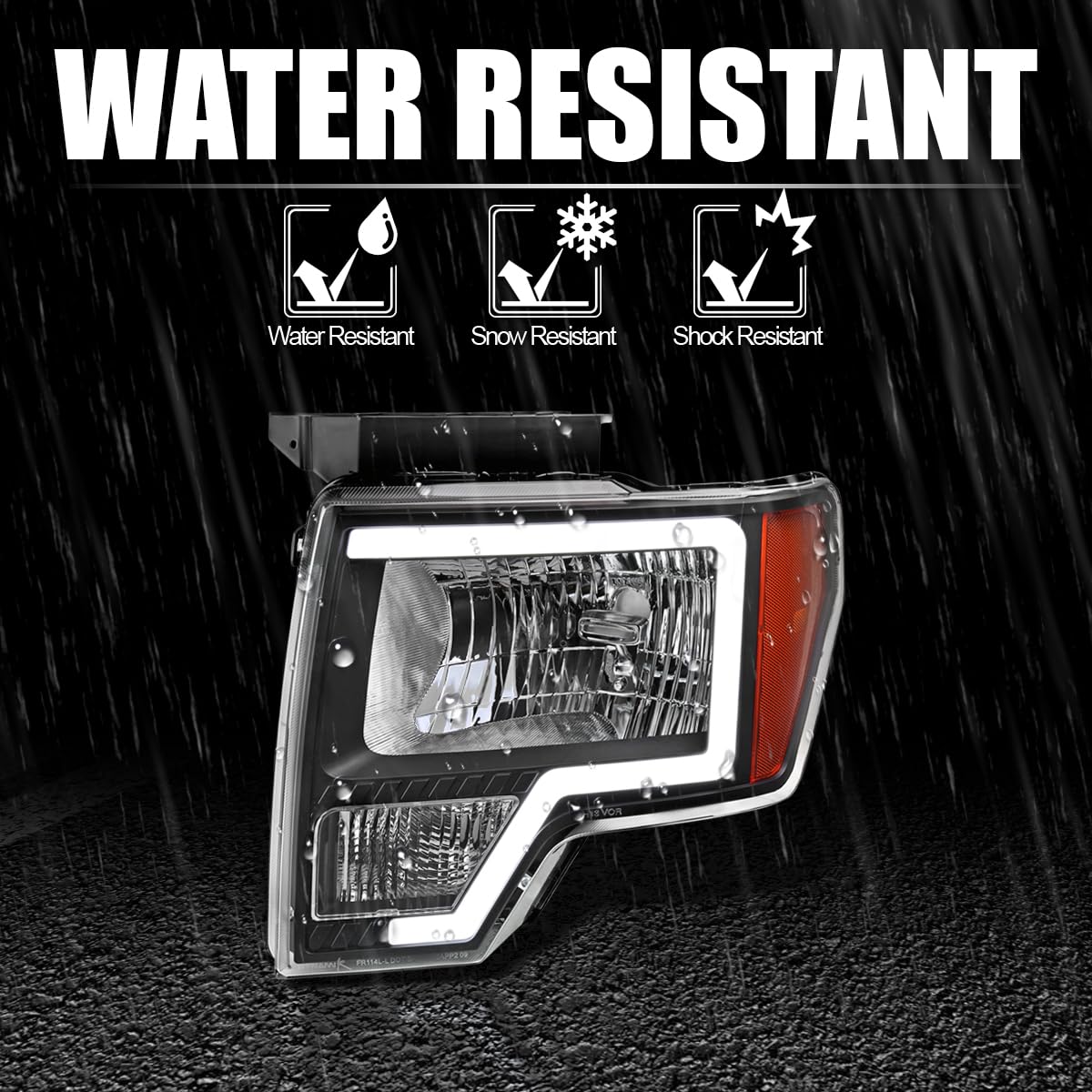 Black LED Tube Headlights SPEC-D TUNING Compatible with 2009-2014 Ford F150 F-150, Left + Right Pair Headlamps Assembly