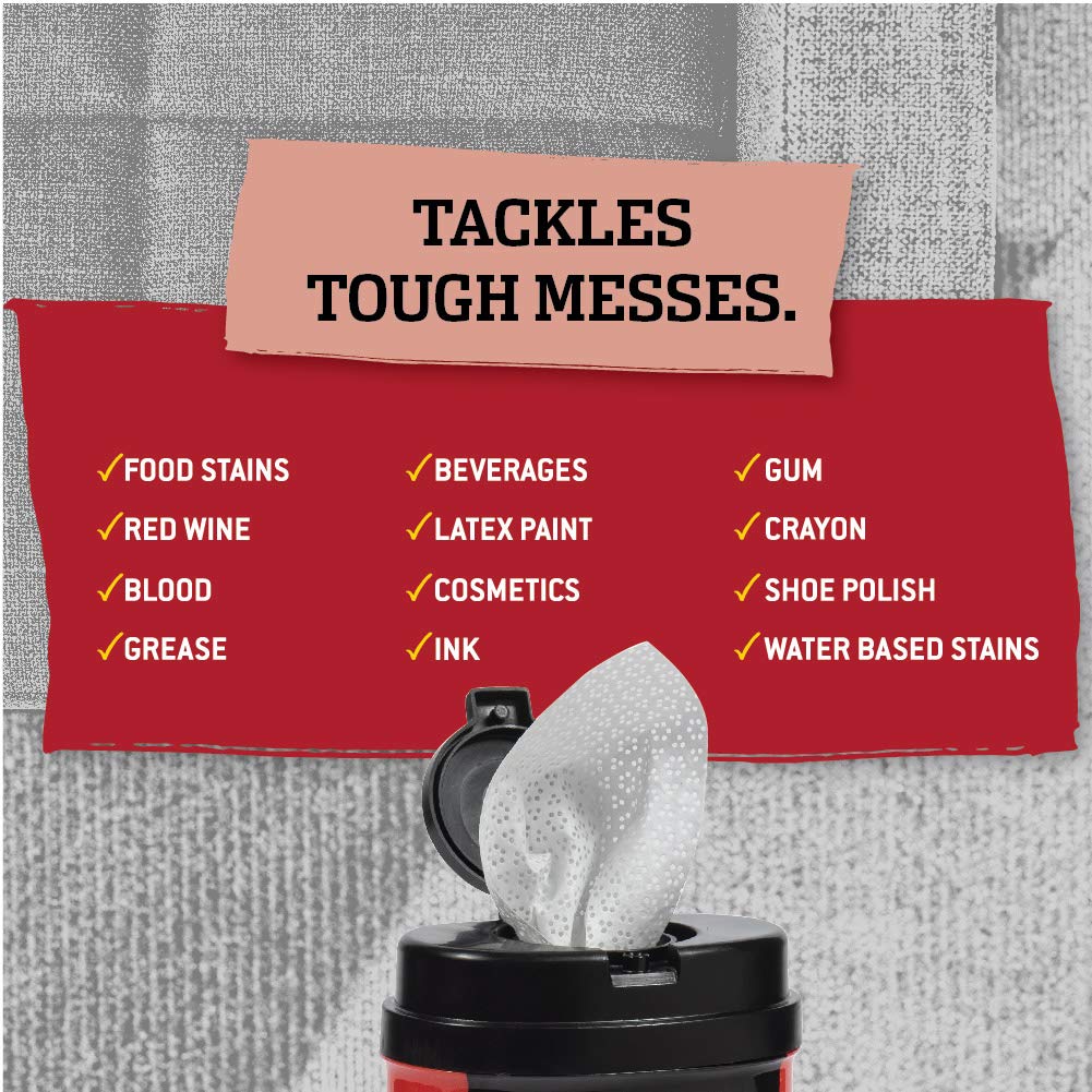 Tub O' Towels Cleaning Wipes Carpet, Rug, and Upholstery - Extra Strength Stain Remover, Odor-Fighting Power, Safe on Natural & Synthetic Fibers, 40-7” x 8” Wipes Per Tub, 1-Pack, Light Citrus Scent