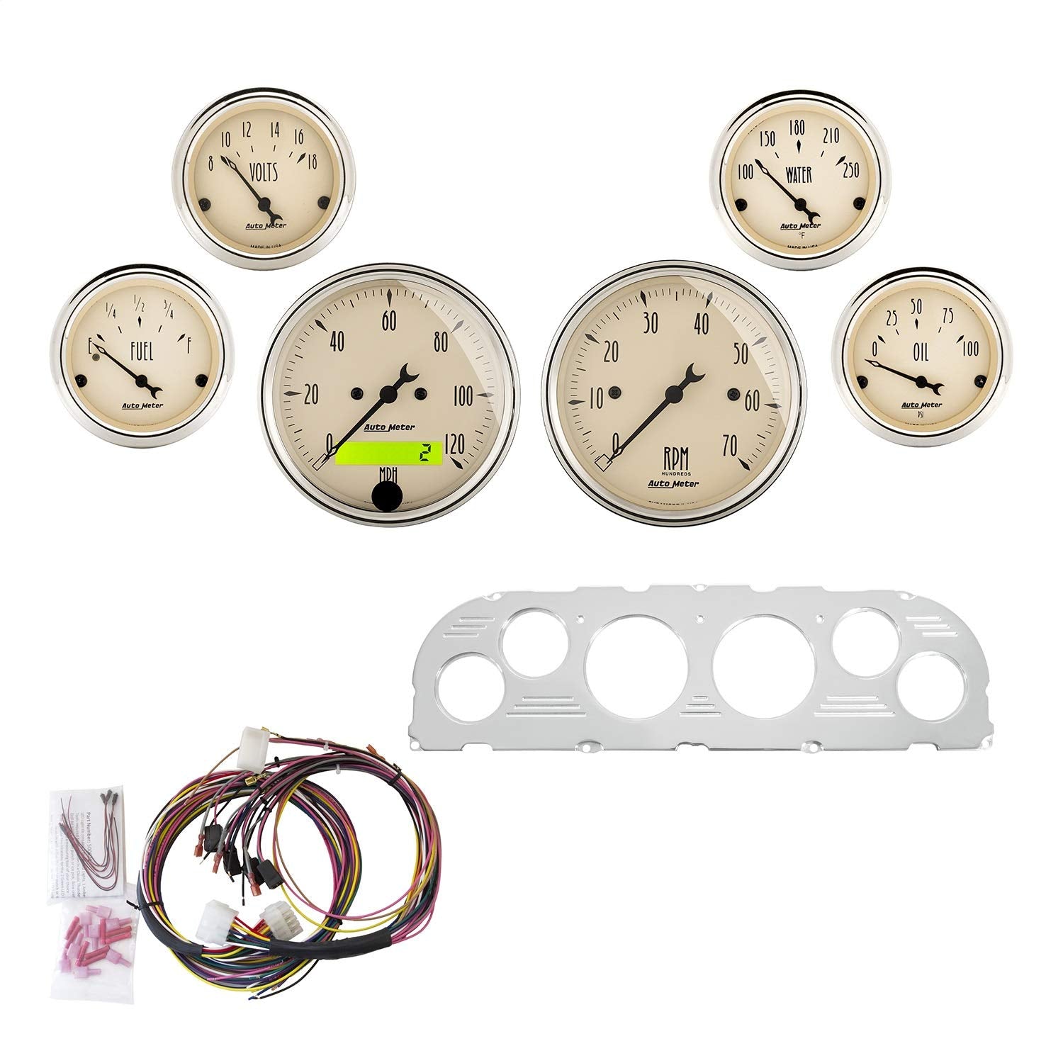 Gauge Kit AutoMeter 7047-AB, 6 Pc, Chevy Truck 60-63, Tach/Mph/Fuel/Oilp/Wtmp/Volt, Ab