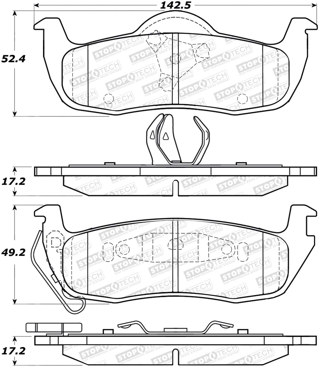Rear StopTech 308.10870 Brake Pads with Shims and Hardware