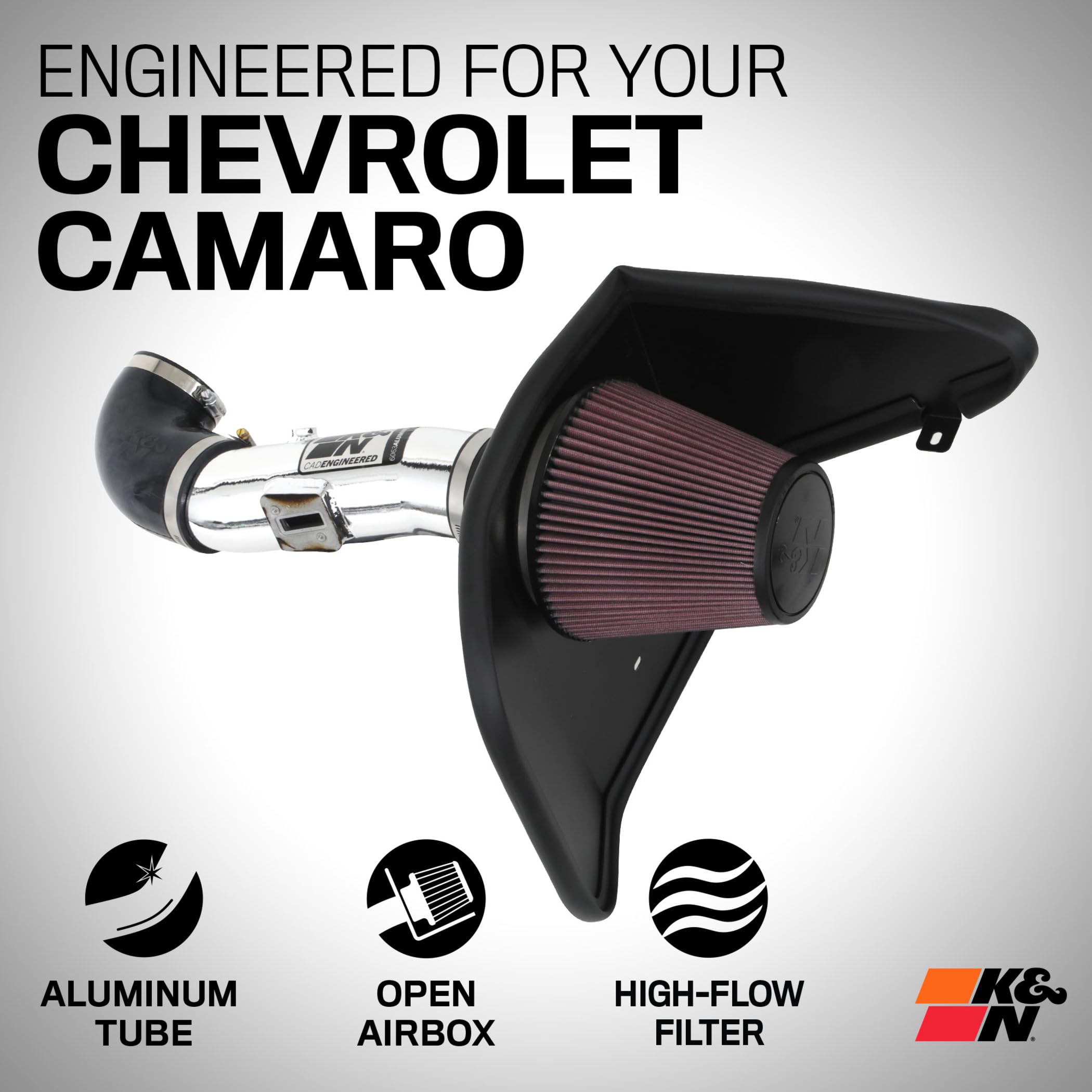 Cold Air Intake System K&N: High-Flow Air Filter, Increase Performance & Acceleration: Compatible with 2012-2015 Chervolet: Camaro, 69-4523TP
