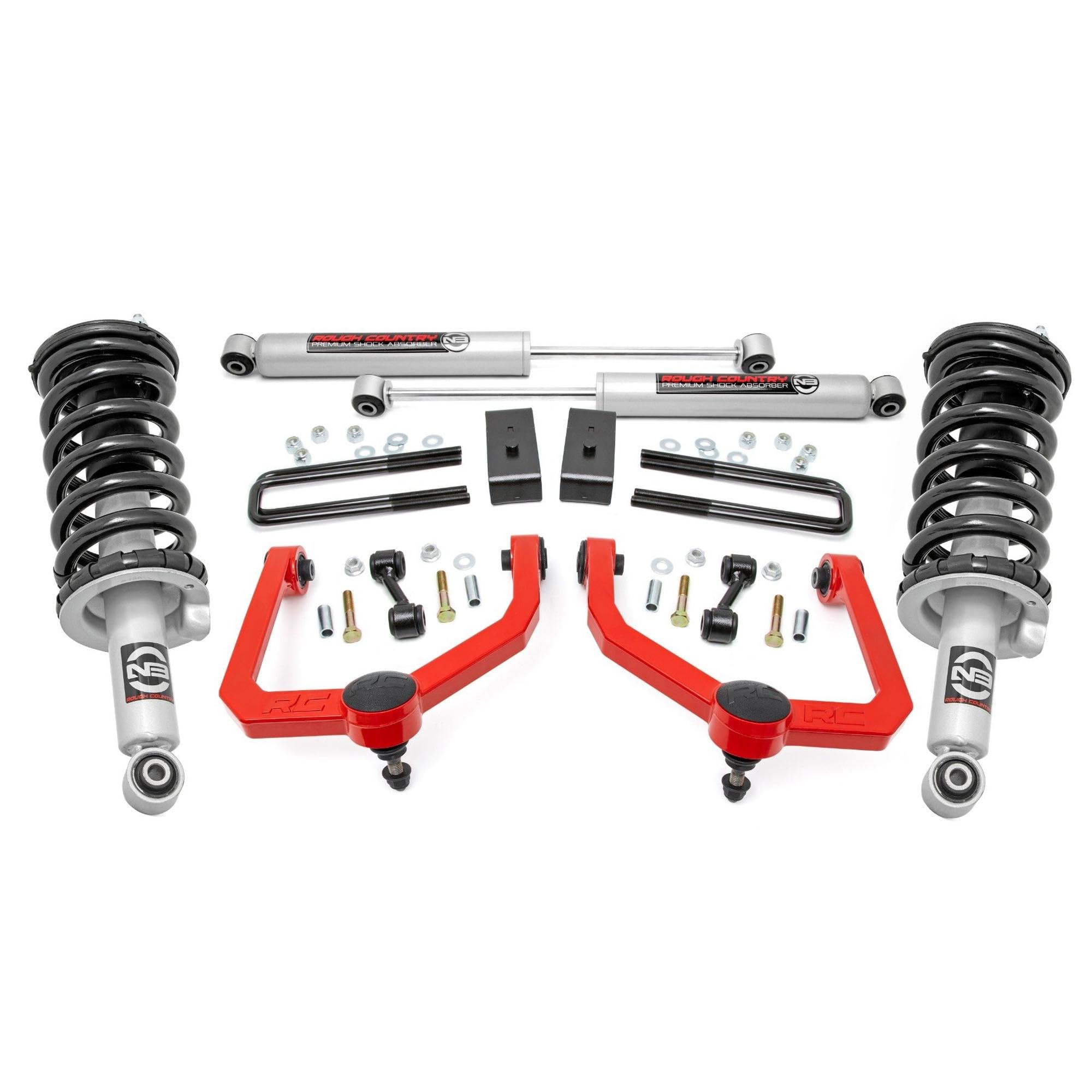 3" Rough Country Suspension Lift Kit for Nissan Titan 4WD (2004-2015) - N3 Struts & N3 Rear Shocks, Red Control Arms