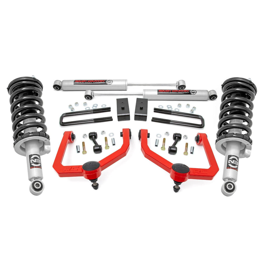 3" Rough Country Suspension Lift Kit for Nissan Titan 4WD (2004-2015) - N3 Struts & N3 Rear Shocks, Red Control Arms