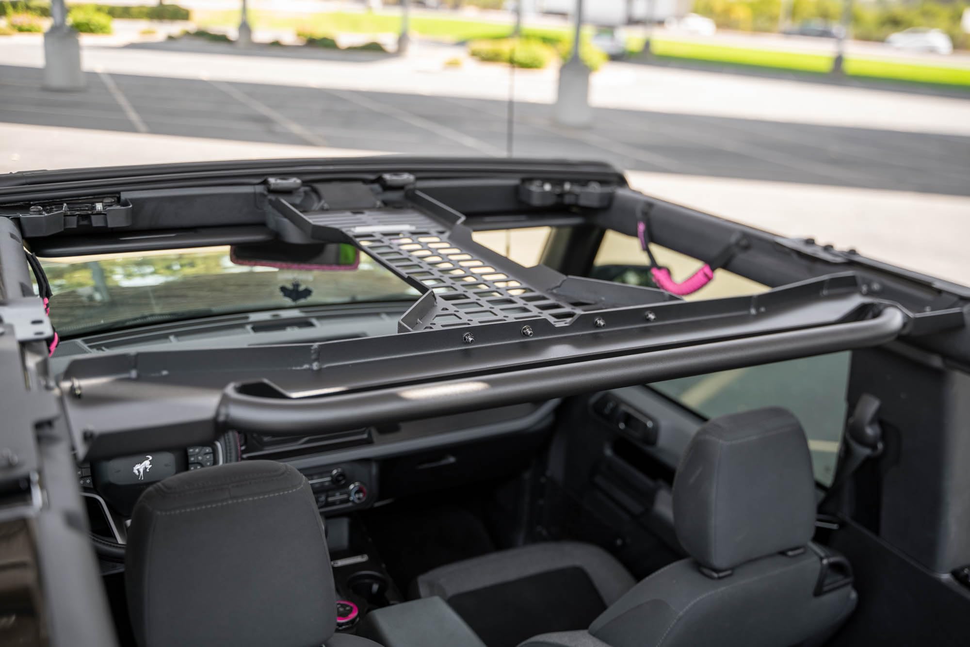 DV8 Offroad Overhead Molle Panel for 2021-2025 Ford Bronco 2-Door | Mounts Daily Gear & Supplies | Steel Grab Handle & Accessory Mount | (1) Light Mount | Black Powder Coat Finish | Steel Construction