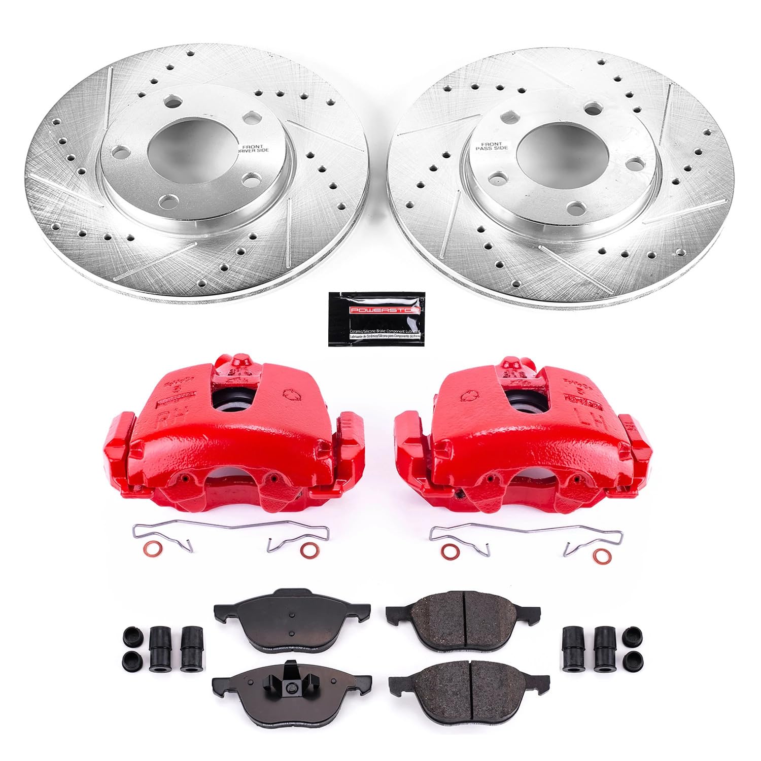 Power Stop Z23 KC120 Evolution Front Caliper Kit-Drilled/Slotted Rotors, Carbon Ceramic Brake Pads & Calipers For Mazda 3 2004-2007 [Model Specific]