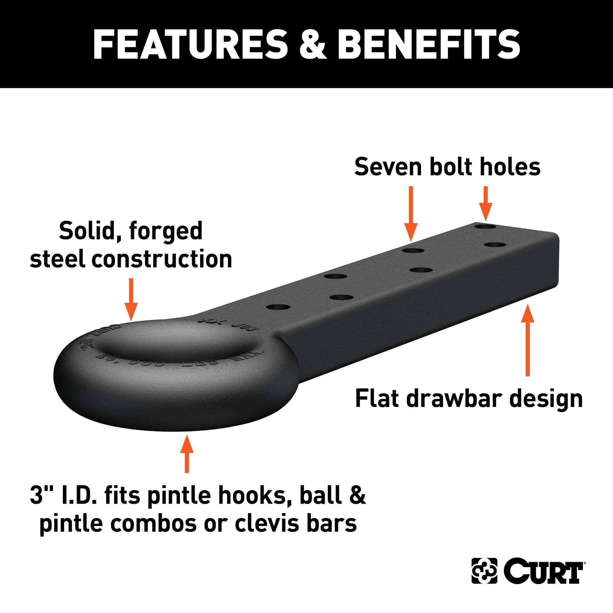 CURT Black Steel Pintle Hitch 48510 Lunette Ring 3-Inch ID, 22,000 lbs